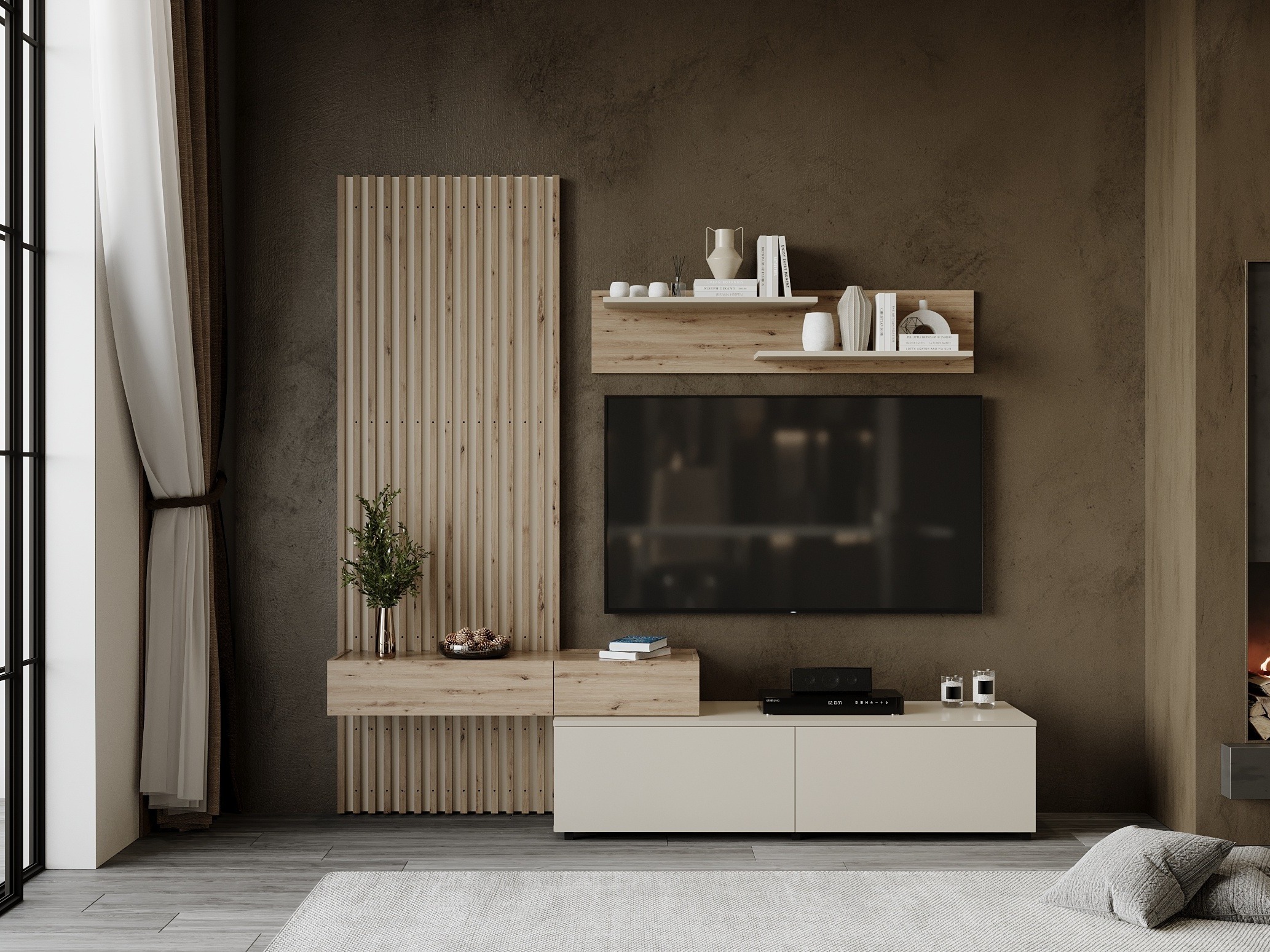 Parete attrezzata Houston 2086 (Rovere Artisan + Cachemire)