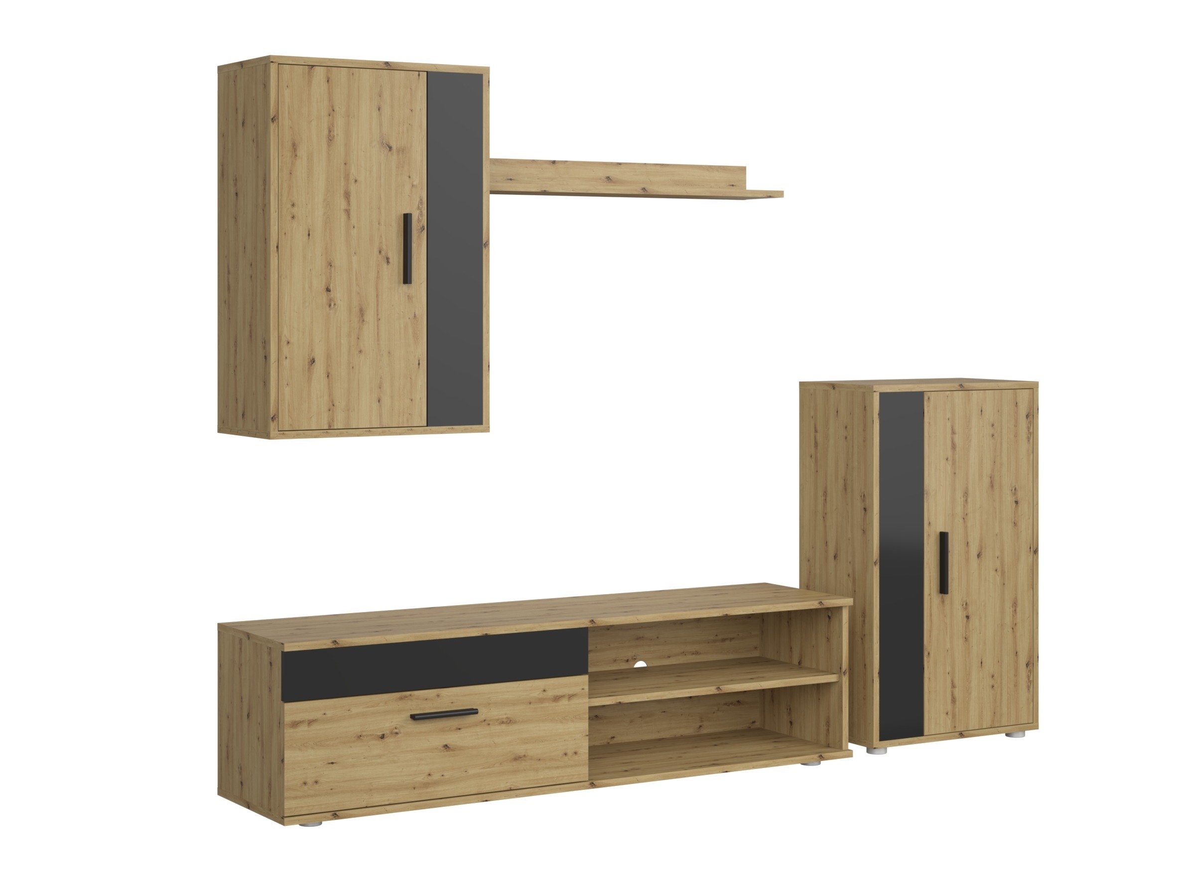 Parete attrezzata Houston 2087 (Nero + Rovere Artisan)