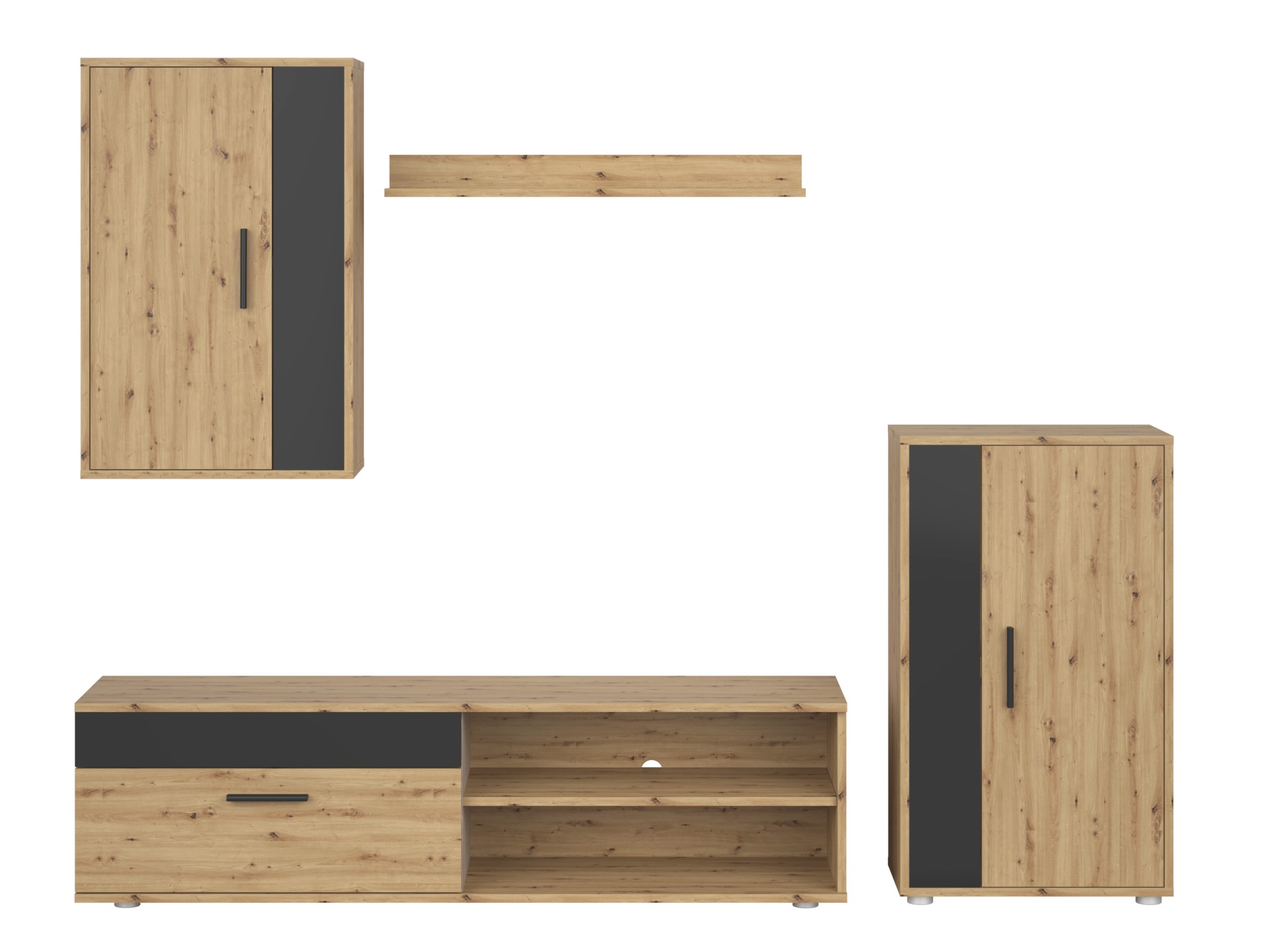 Parete attrezzata Houston 2087 (Nero + Rovere Artisan)