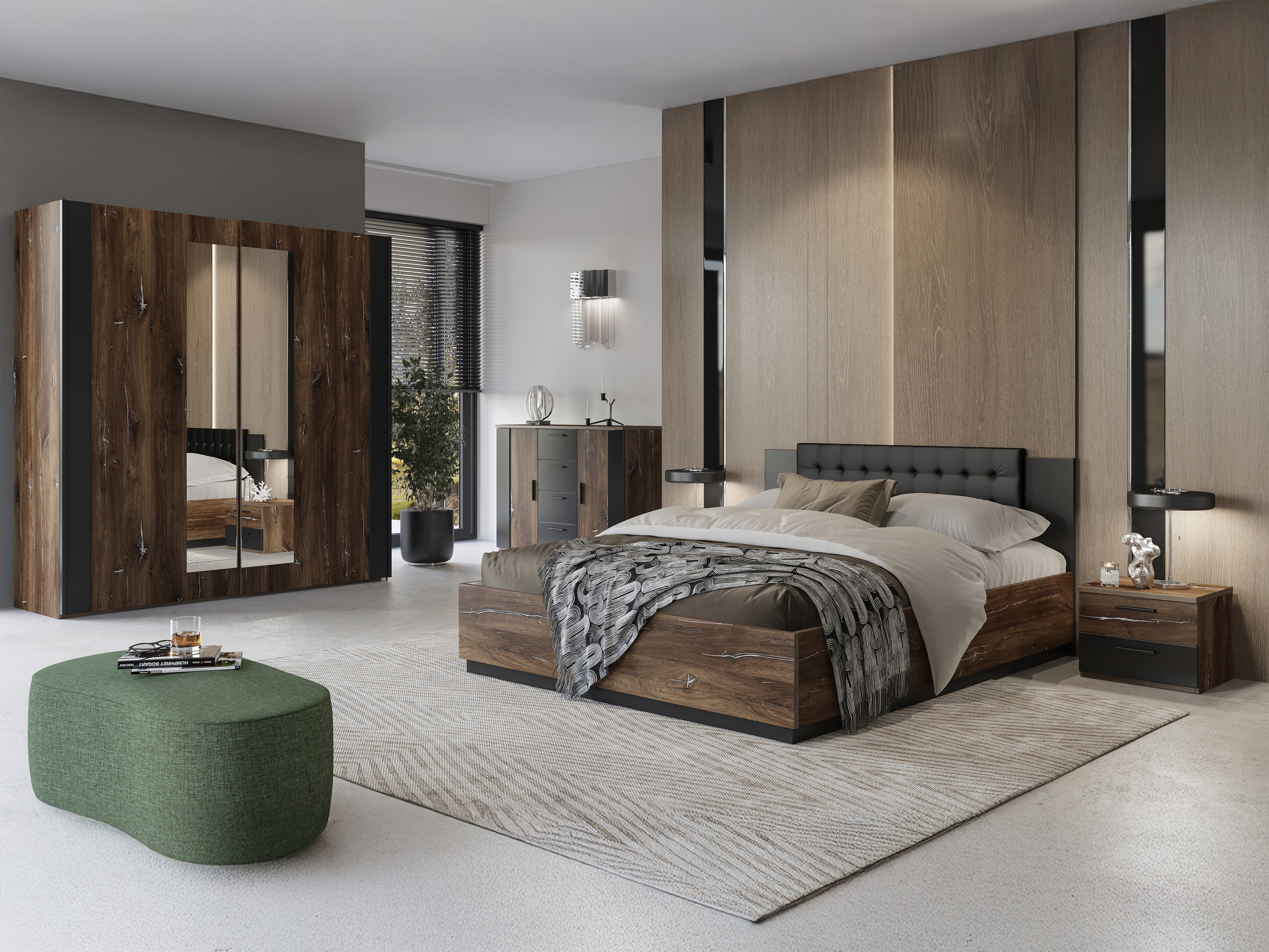 Letto Felelie 104 (Rovere Flagstaff scuro + Argento)