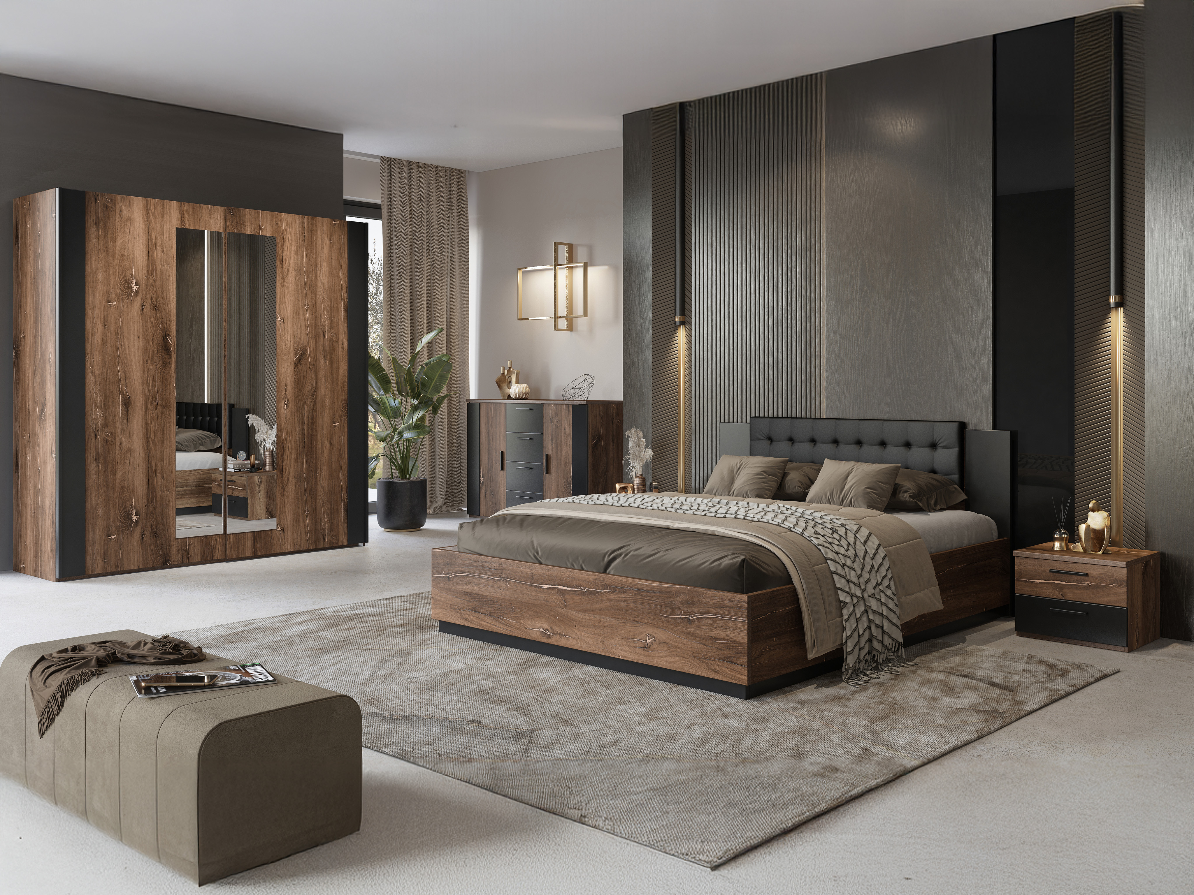 Letto Felelie 104 (Rovere Flagstaff scuro + Rame)