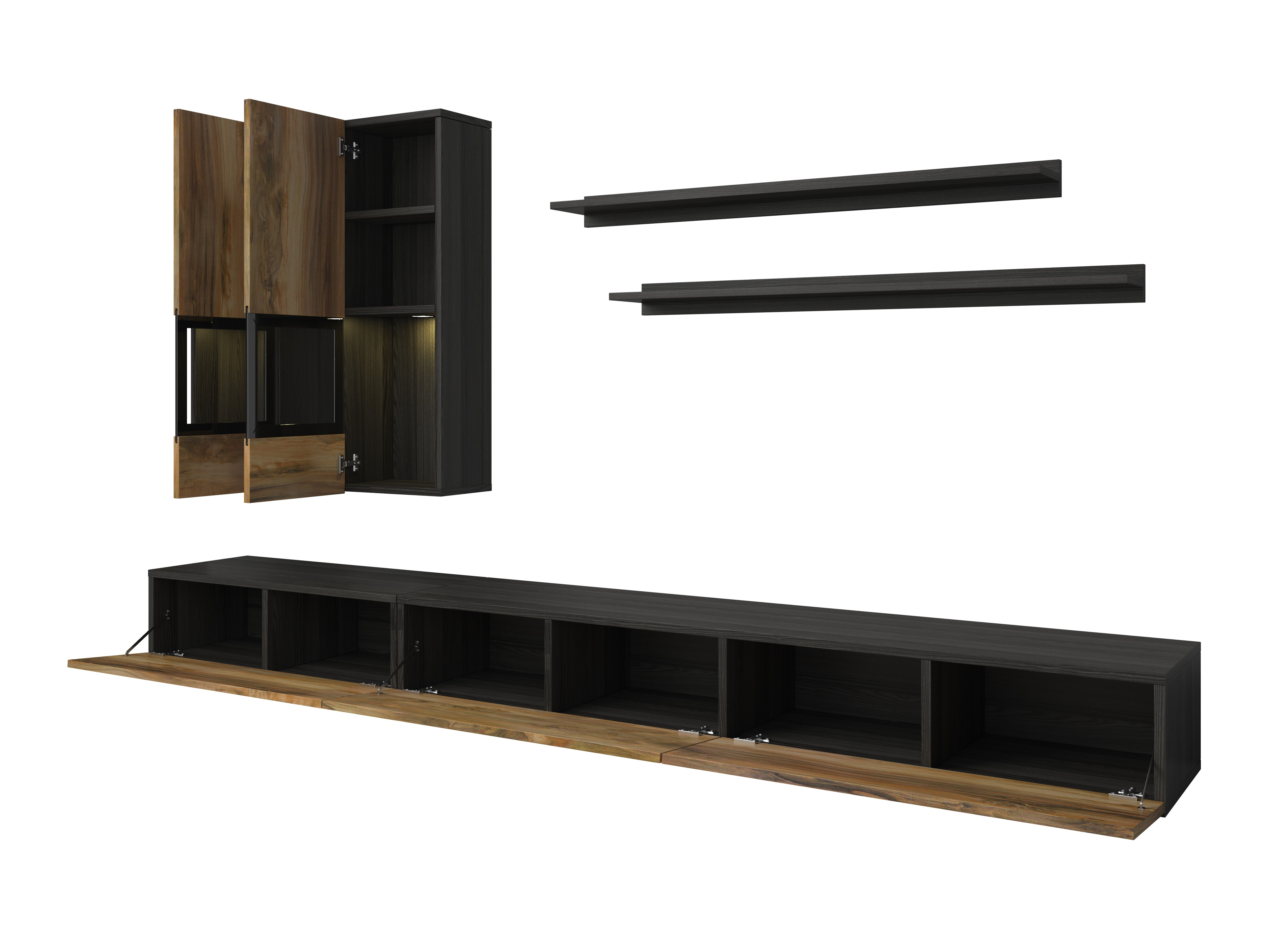 Parete attrezzata Serodeu 104 (Noce + Marrone scuro)
