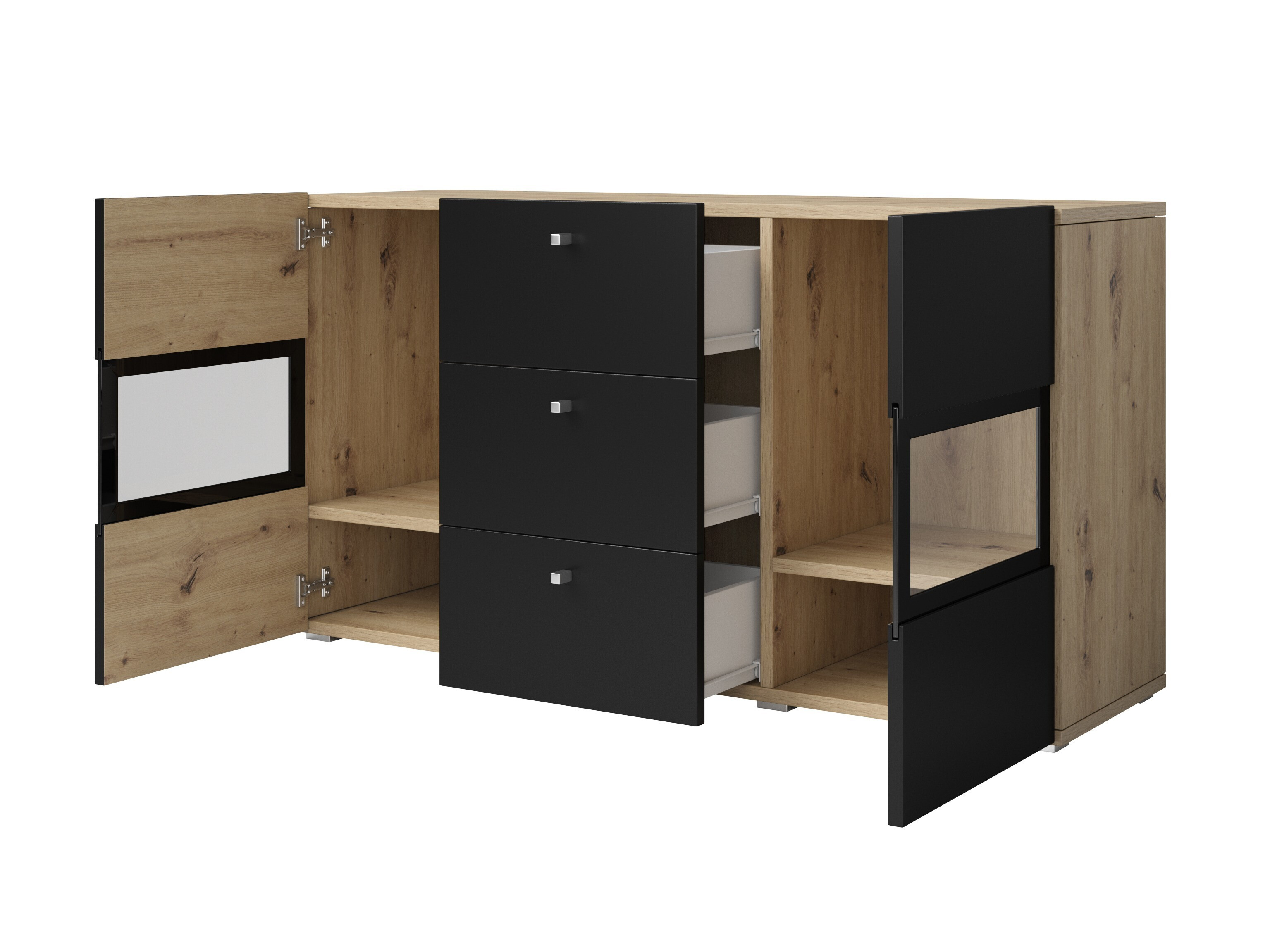 Parete attrezzata Serodeu 104 (Rovere Artisan + Nero opaco)