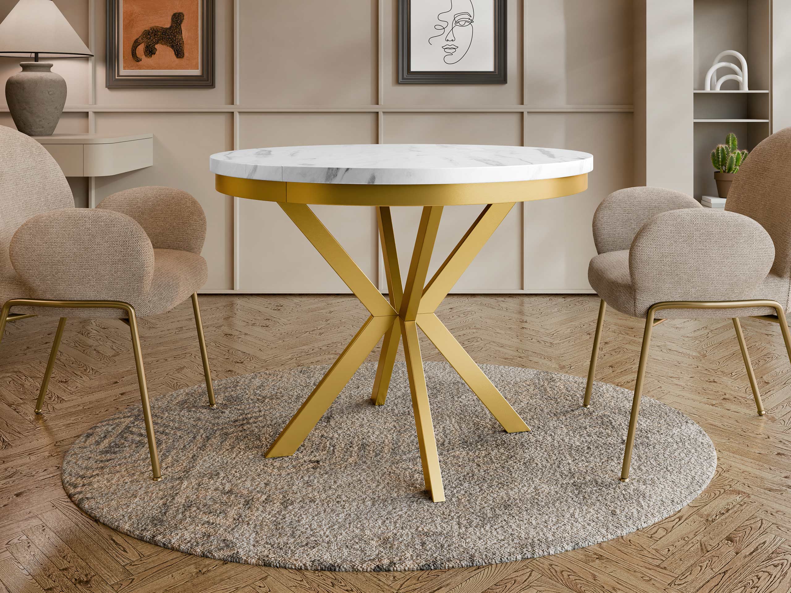 Tavolo Oswego 157 (Marmo bianco + D'oro)