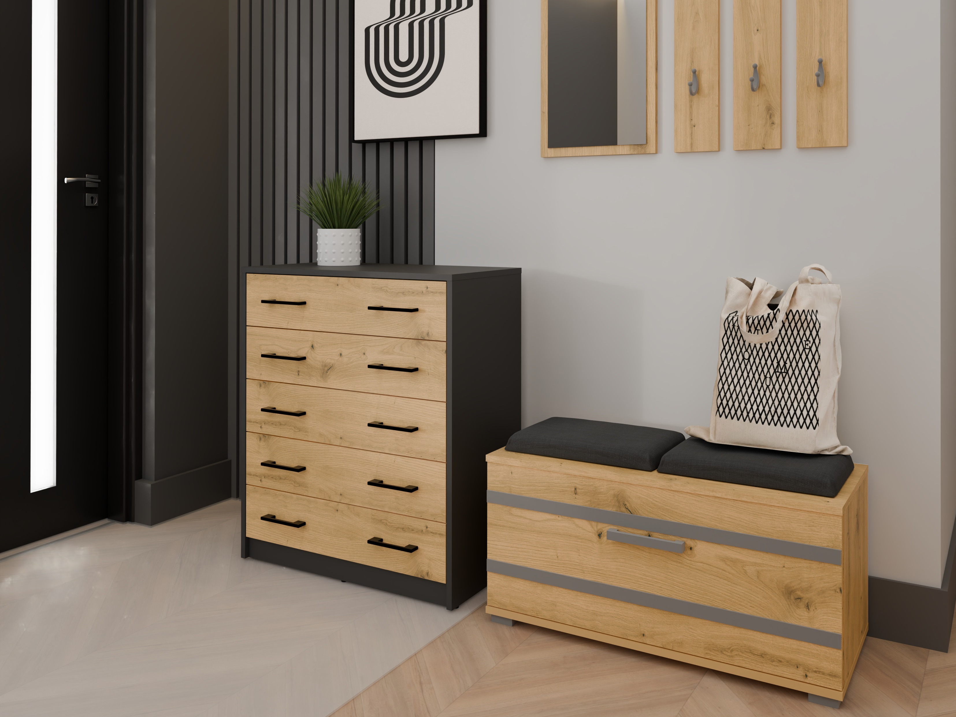 Scarpiera Mandeville 372 (Rovere Artisan + Antracite)