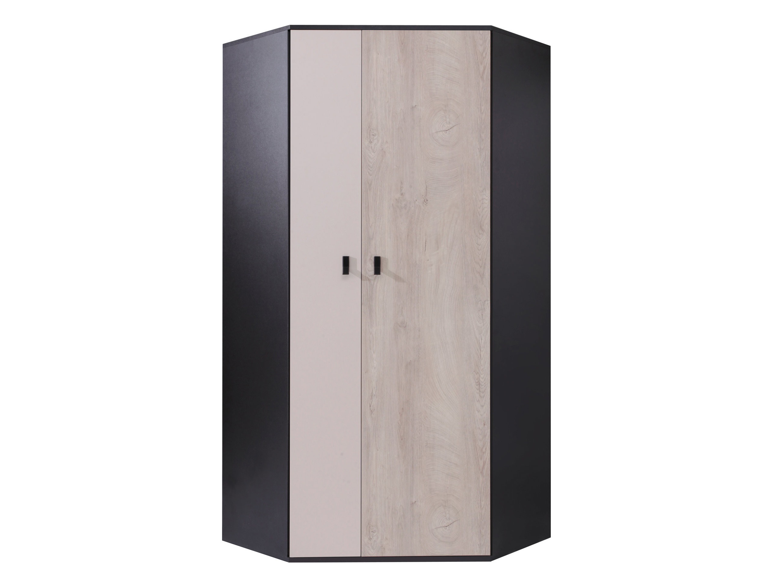Armadio ad angolo Camteso 100 (Nero + Quercia + Beige)