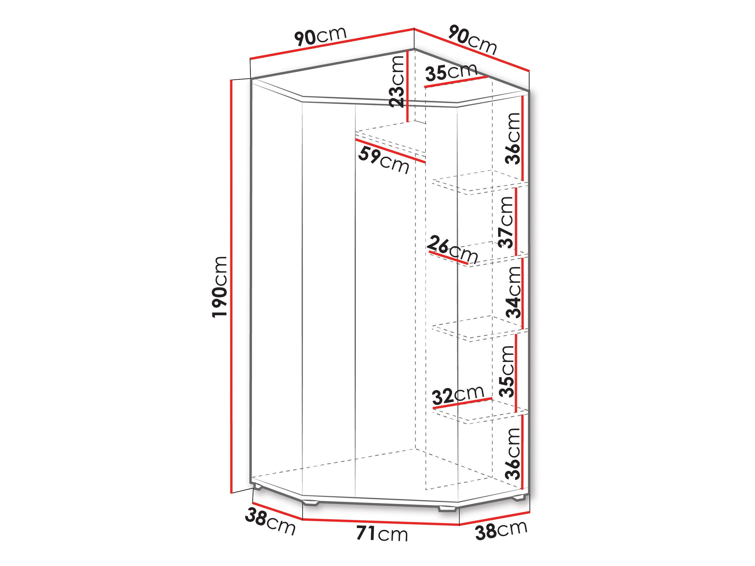 Armadio ad angolo Camteso 100 (Nero + Quercia + Beige)