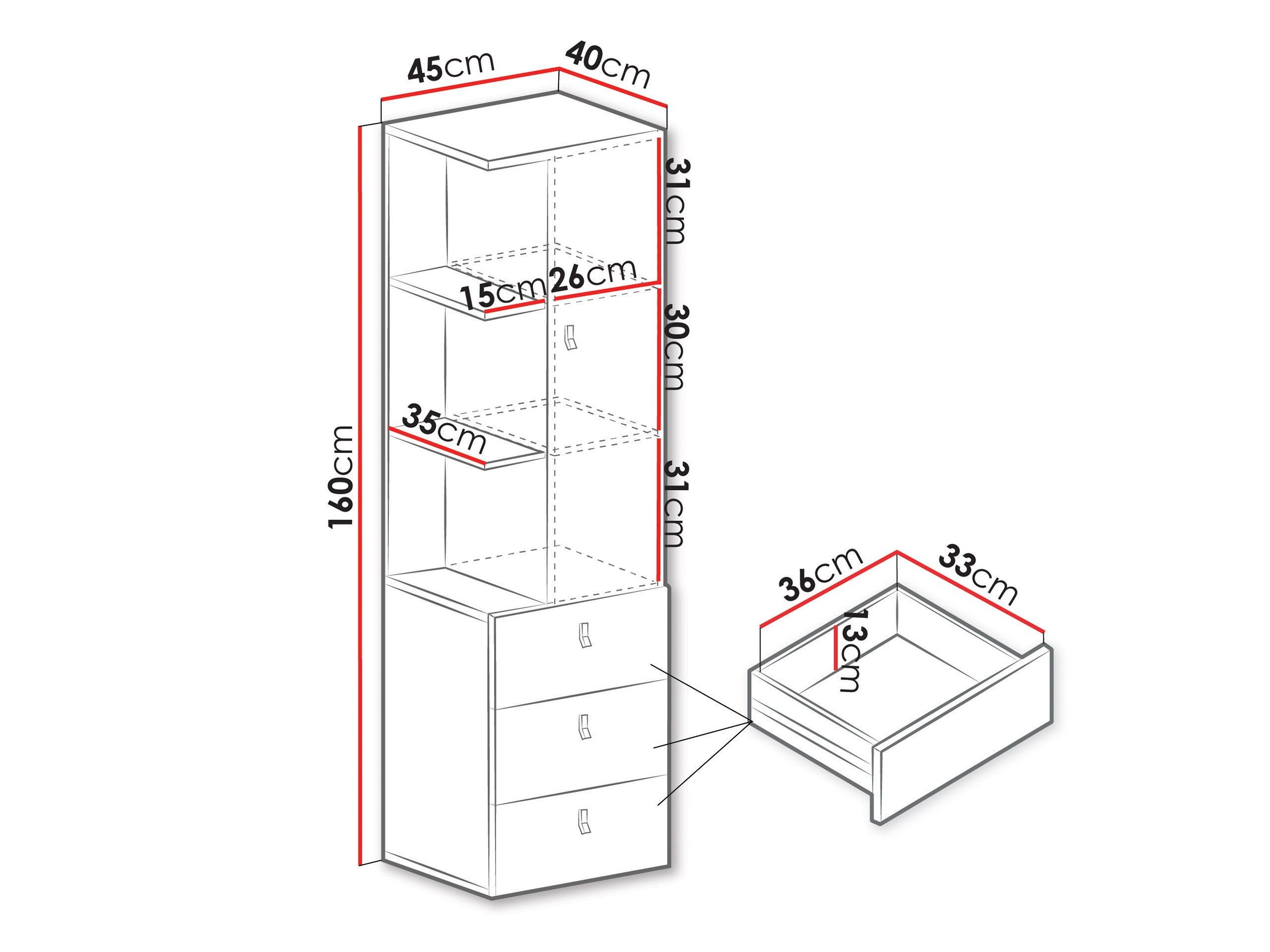 Scaffale Camteso 105 (Bianco + Quercia + Turchese)