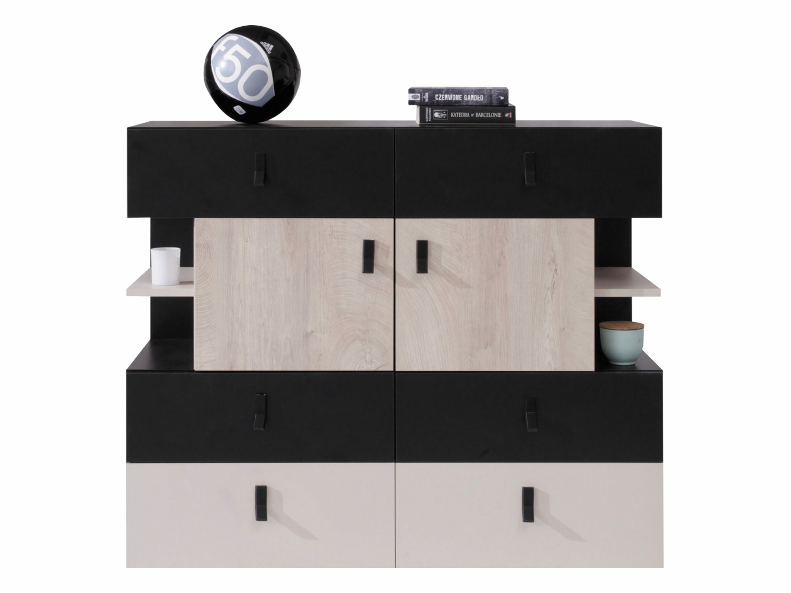 Cassettiera Camteso 106 (Nero + Quercia + Beige)