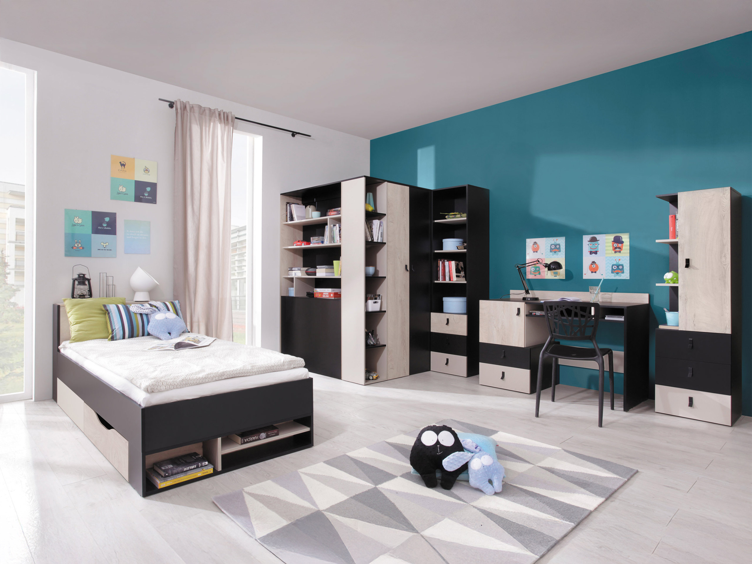 Letto Camteso 112 (Nero + Quercia + Beige)