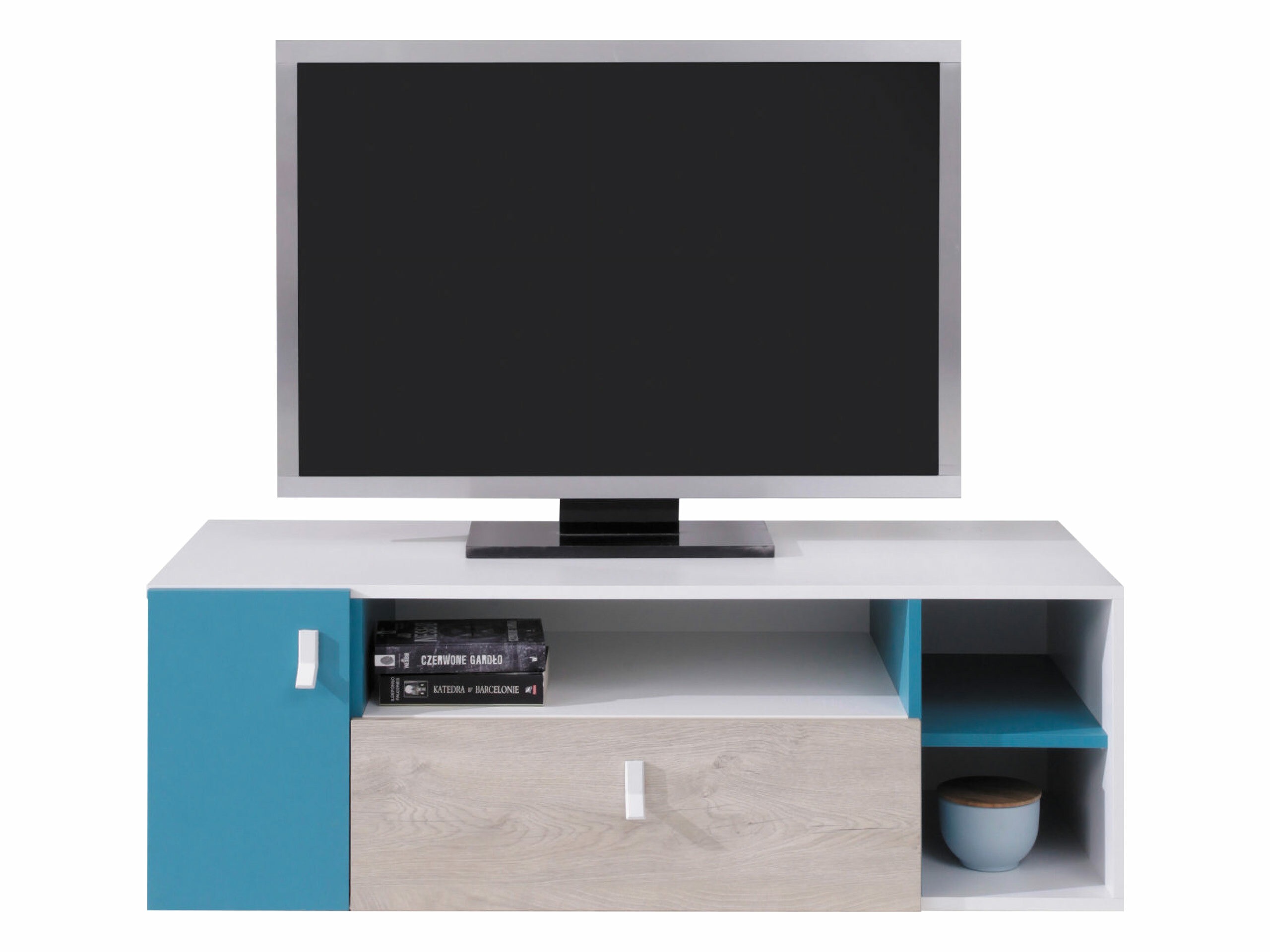 Mobile porta TV Camteso 108 (Bianco + Quercia + Turchese)