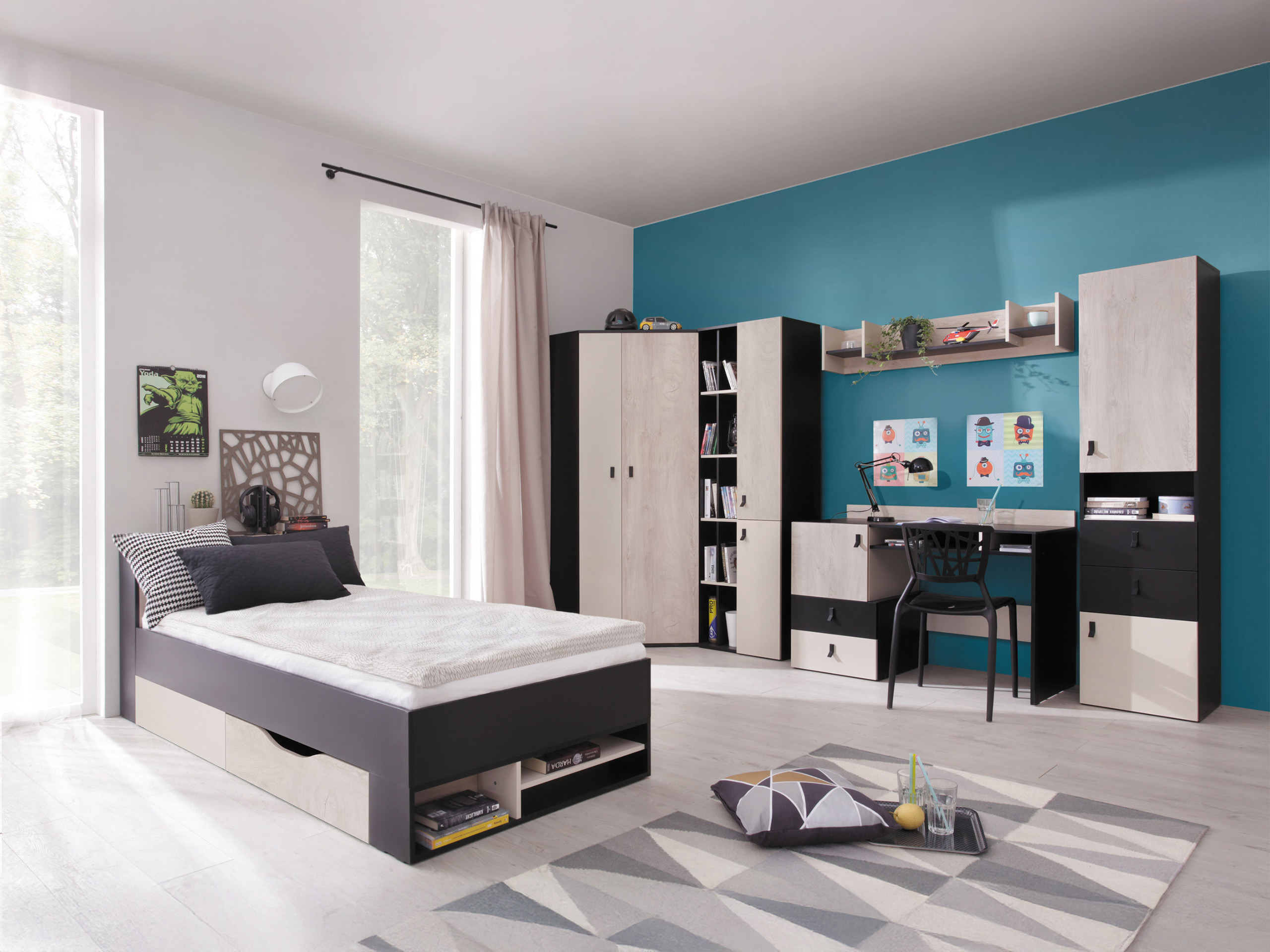 Scrivania da ufficio Camteso 107 (Nero + Quercia + Beige)