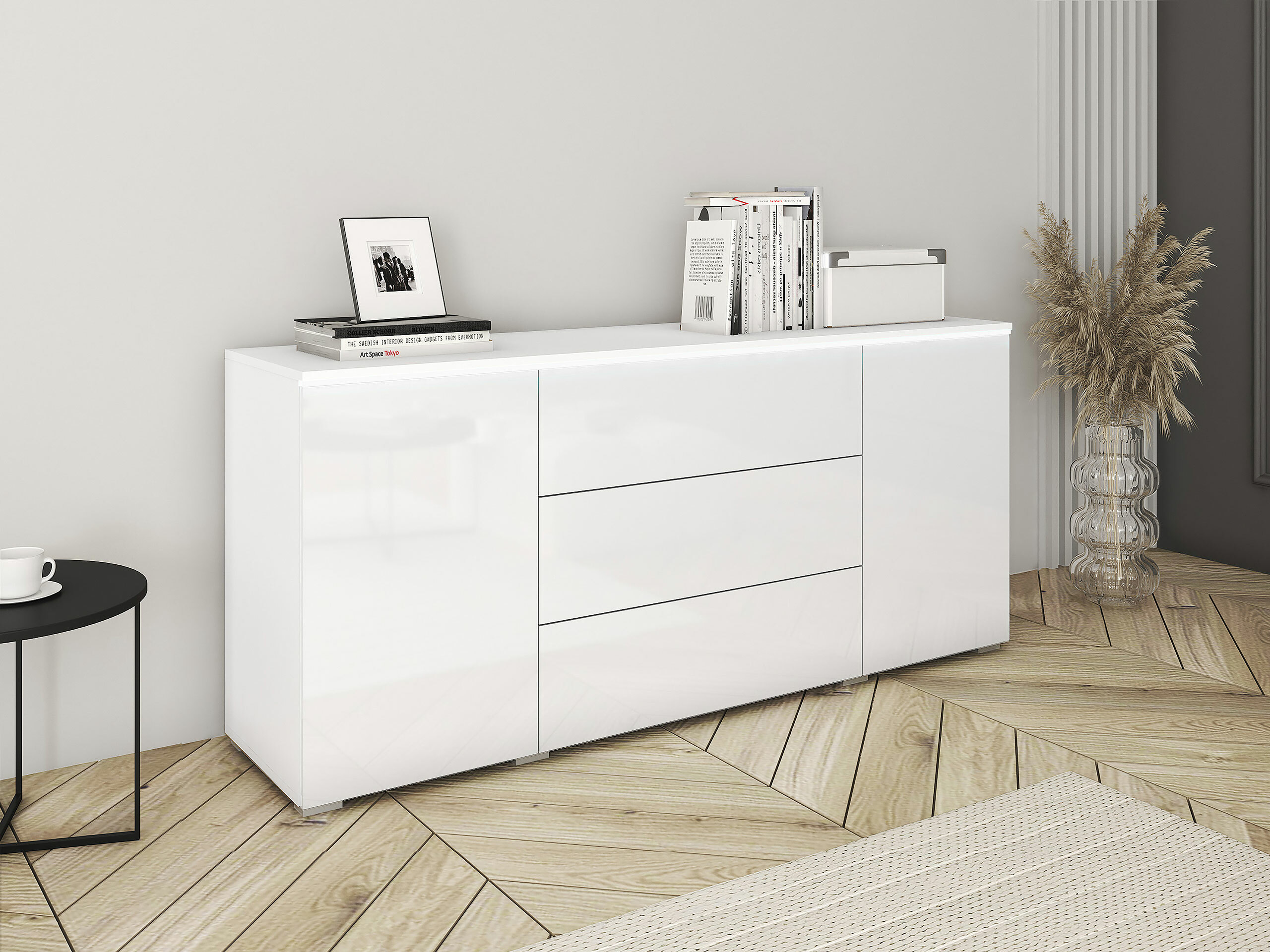 Cassettiera Mirfivo 102 (Bianco + Bianco lucido)