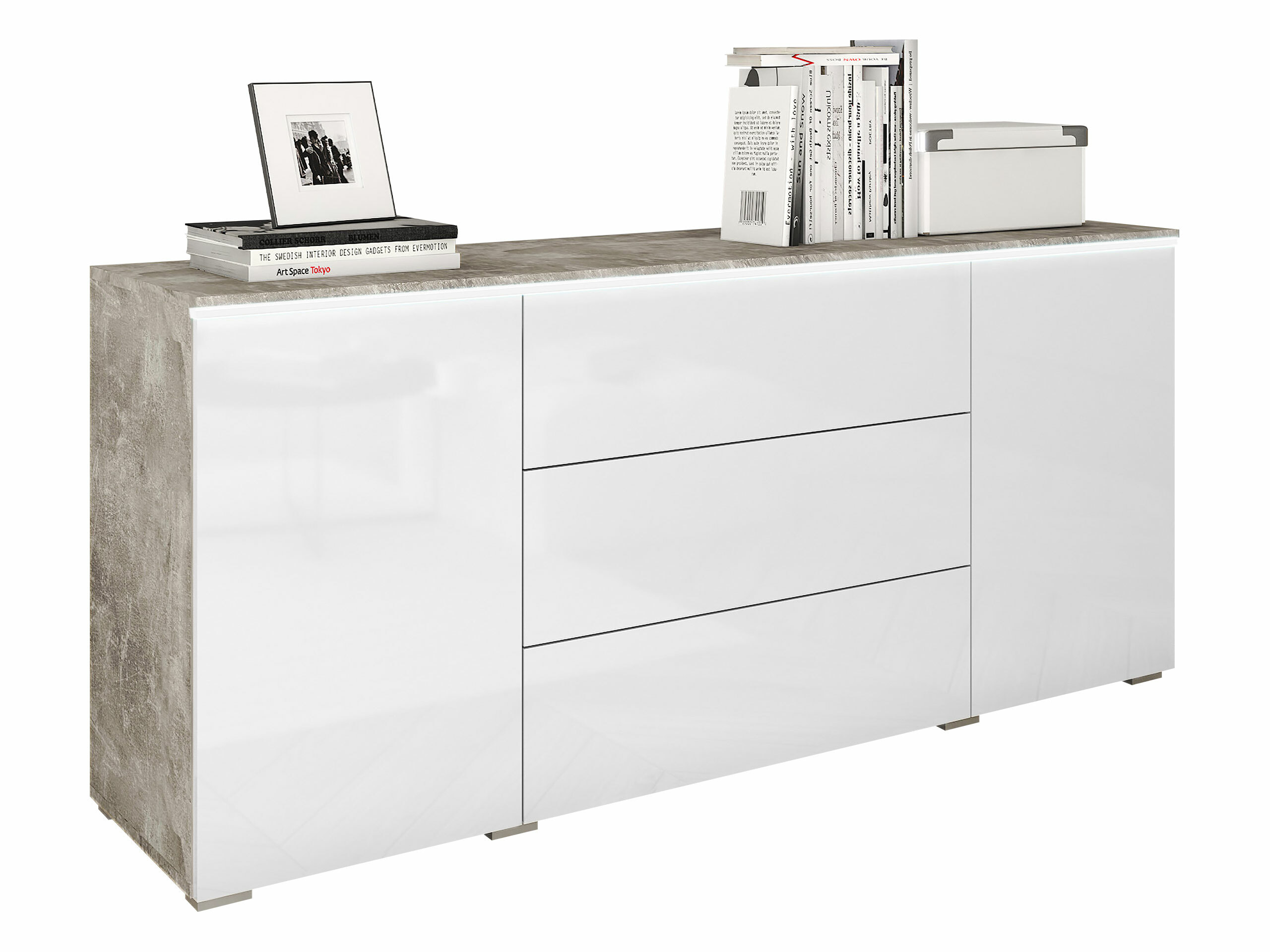 Cassettiera Mirfivo 102 (Calcestruzzo + Bianco lucido)