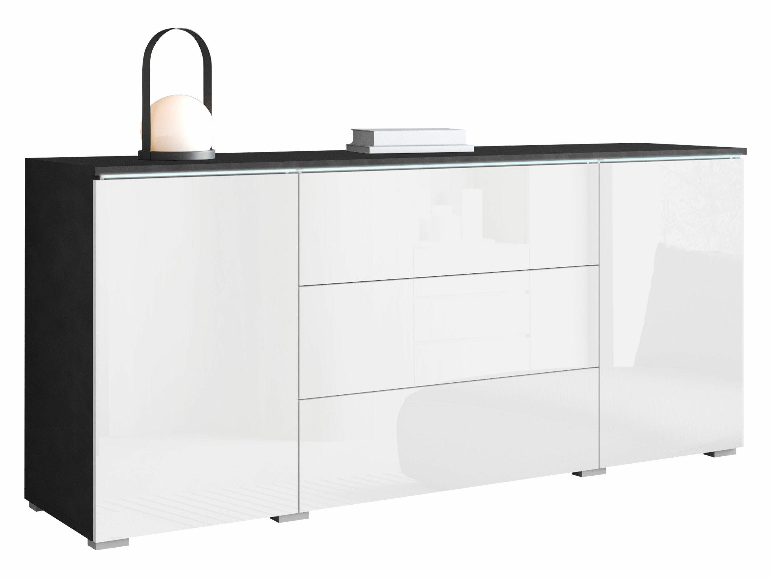 Cassettiera Mirfivo 102 (Matera grigio + Bianco lucido)