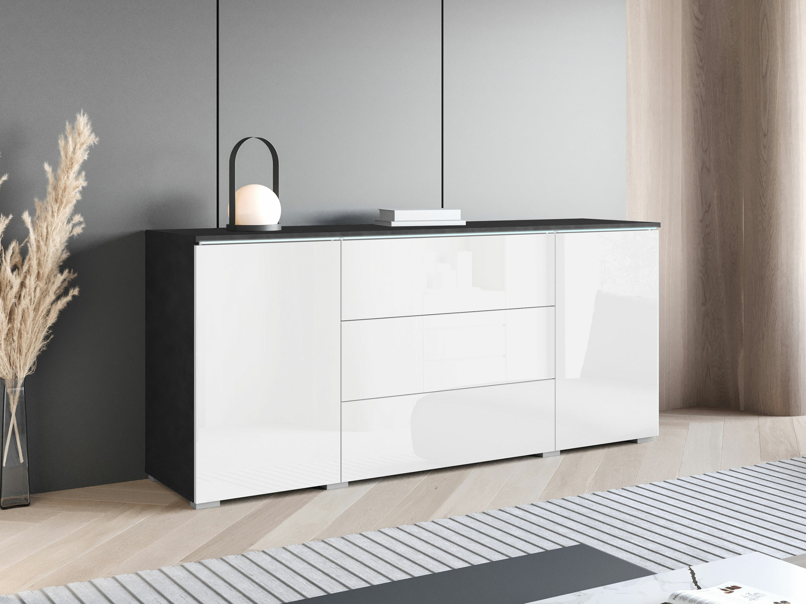 Cassettiera Mirfivo 102 (Matera grigio + Bianco lucido)