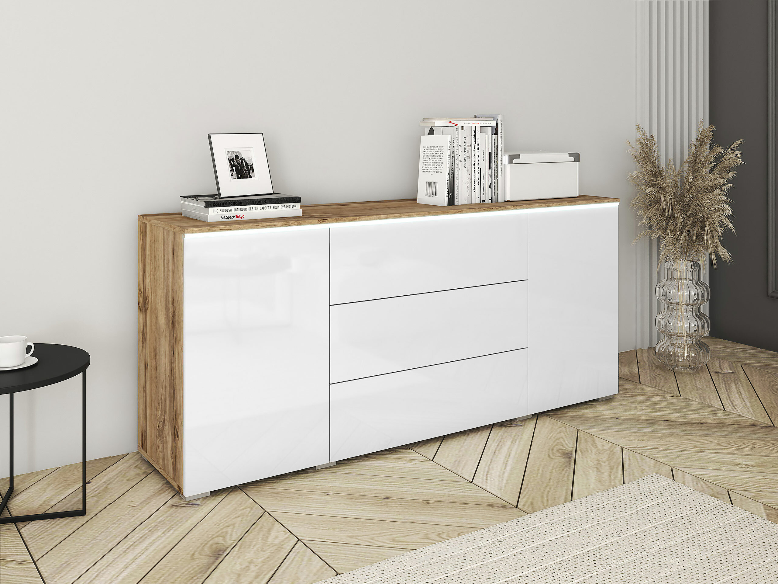 Cassettiera Mirfivo 102 (Quercia di Wotan + Bianco lucido)