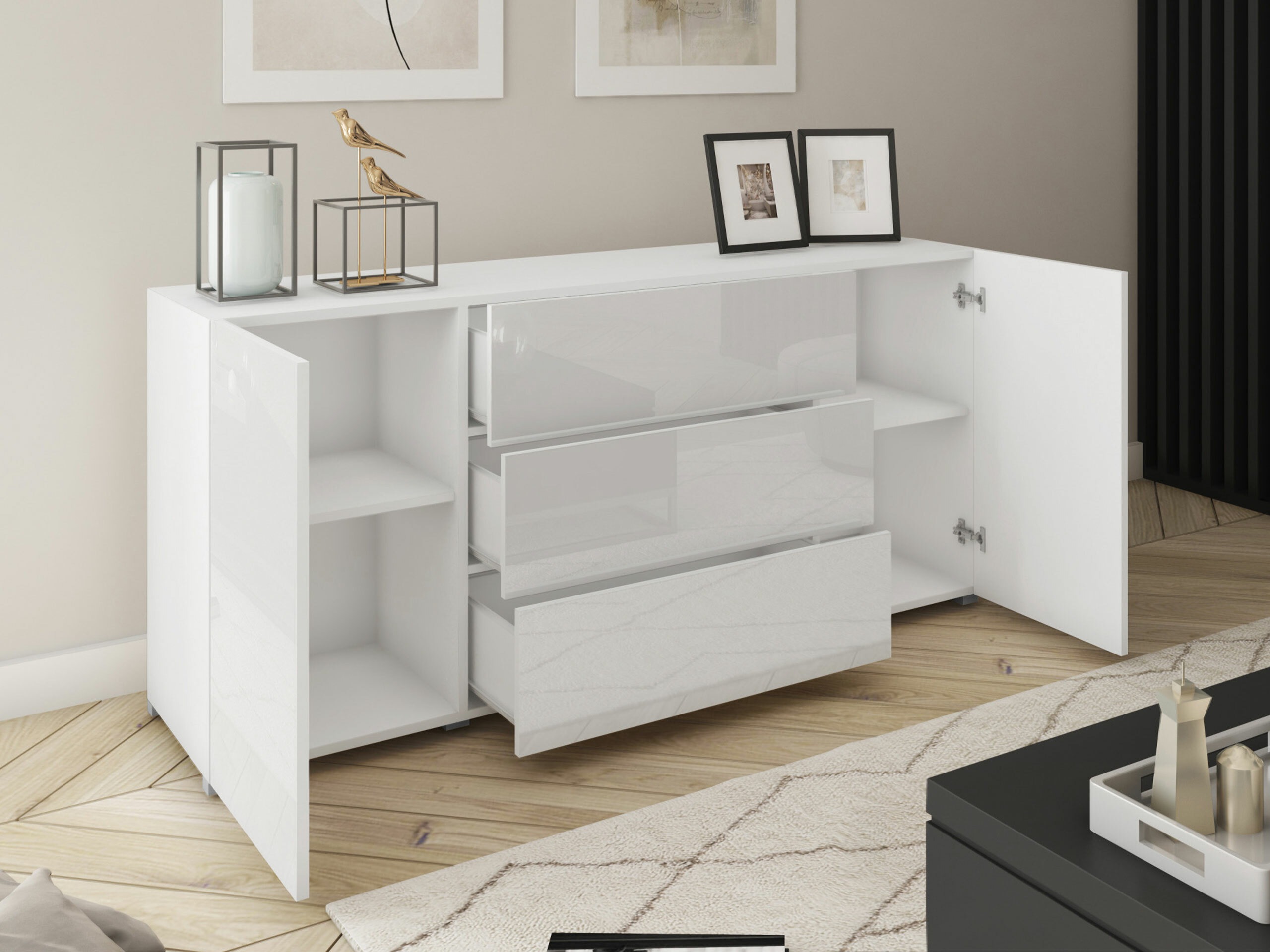Cassettiera Sarasota 191 (Bianco + Bianco lucido)