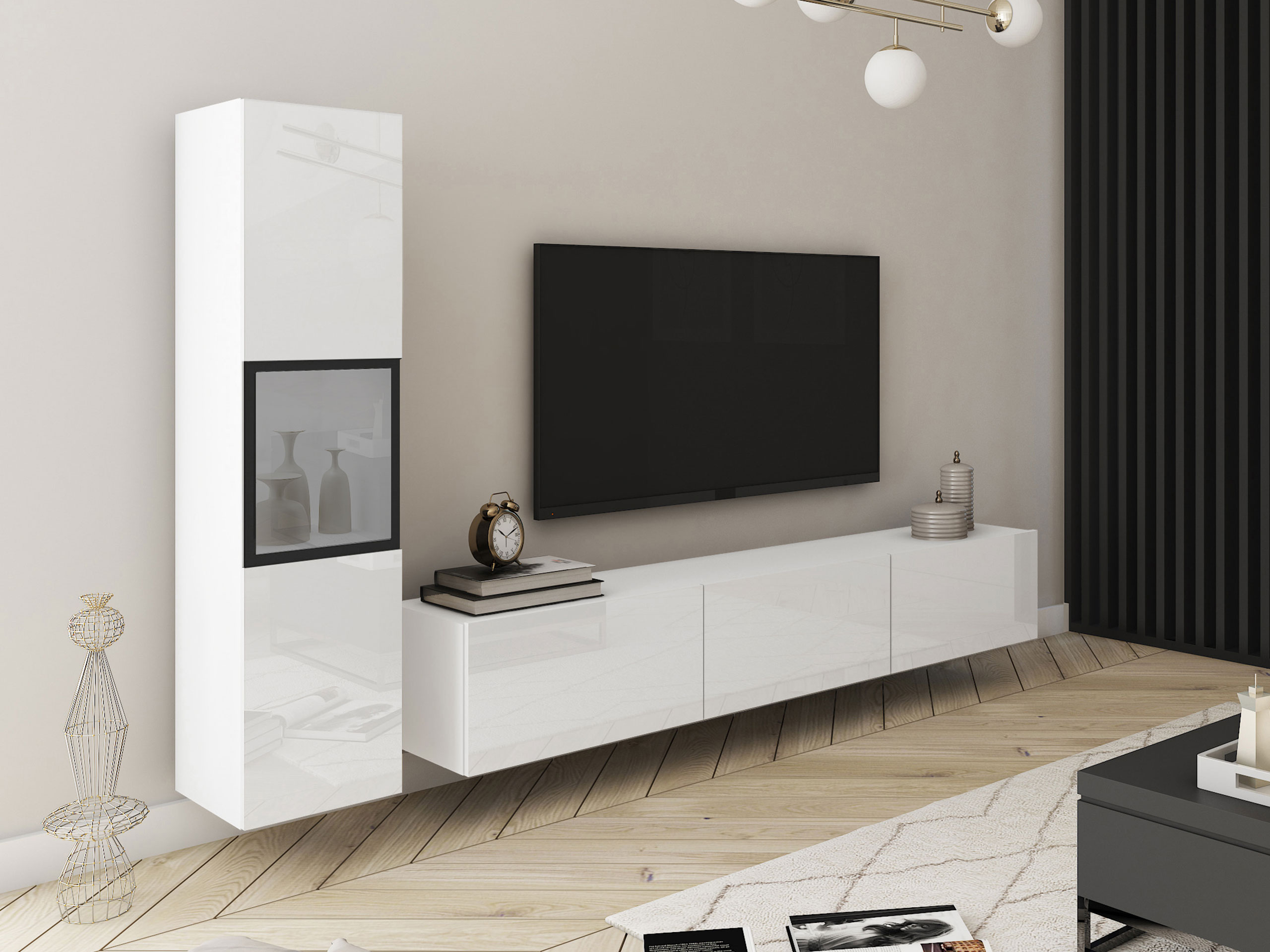 Parete attrezzata Sarasota 192 (Bianco + Bianco lucido)