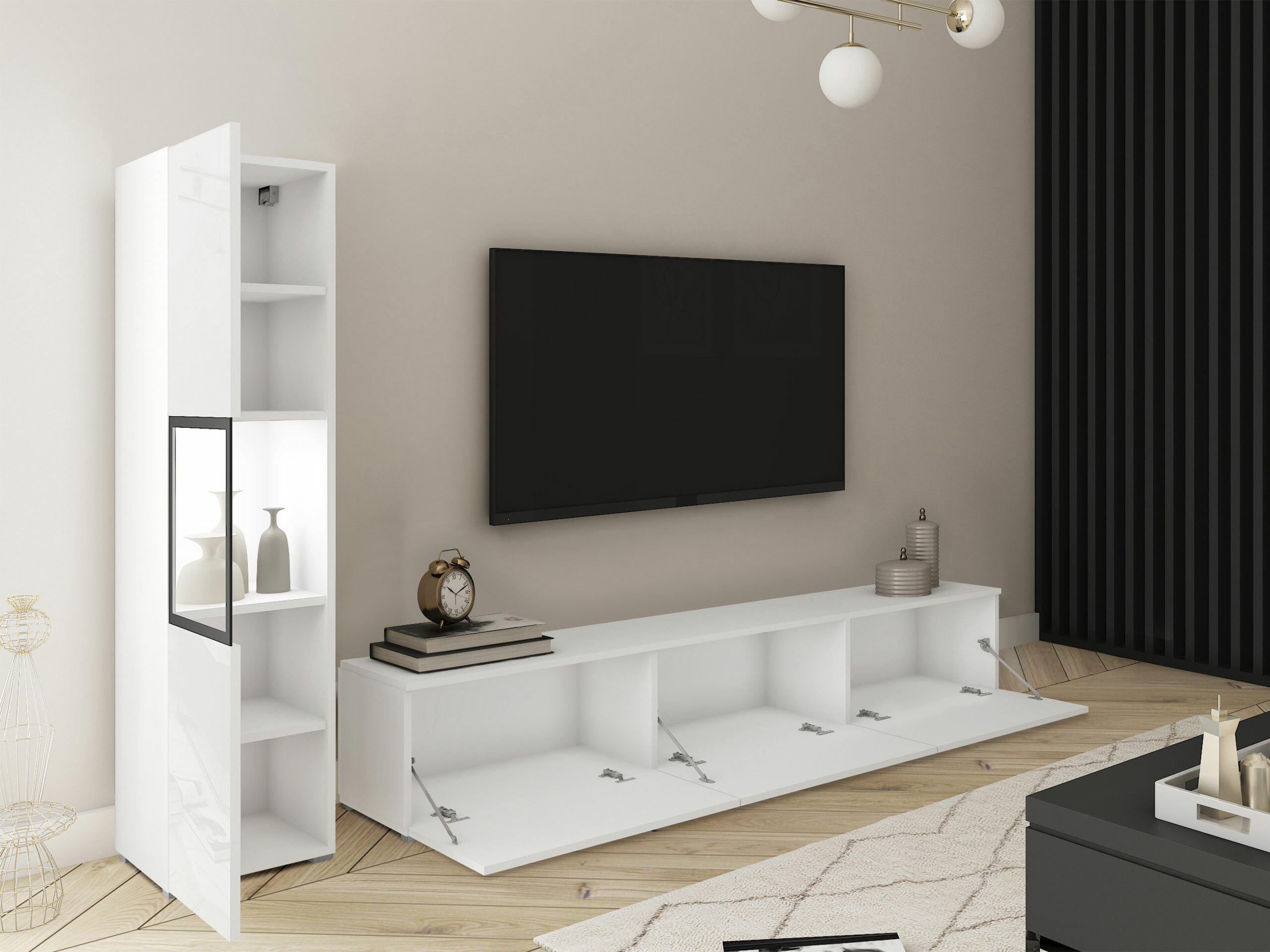 Parete attrezzata Sarasota 192 (Bianco + Bianco lucido)
