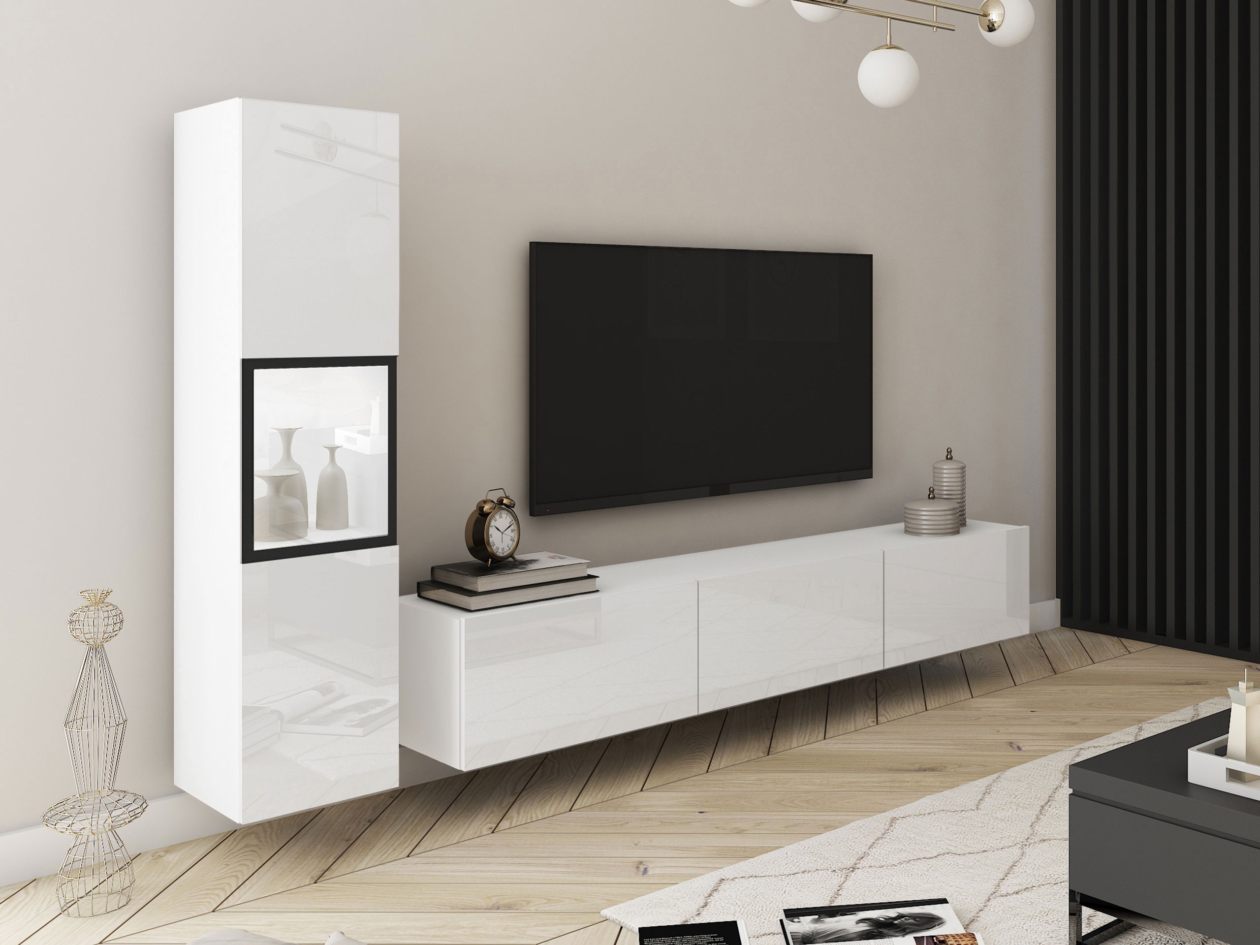 Parete attrezzata Sarasota 192 (Bianco + Bianco lucido)