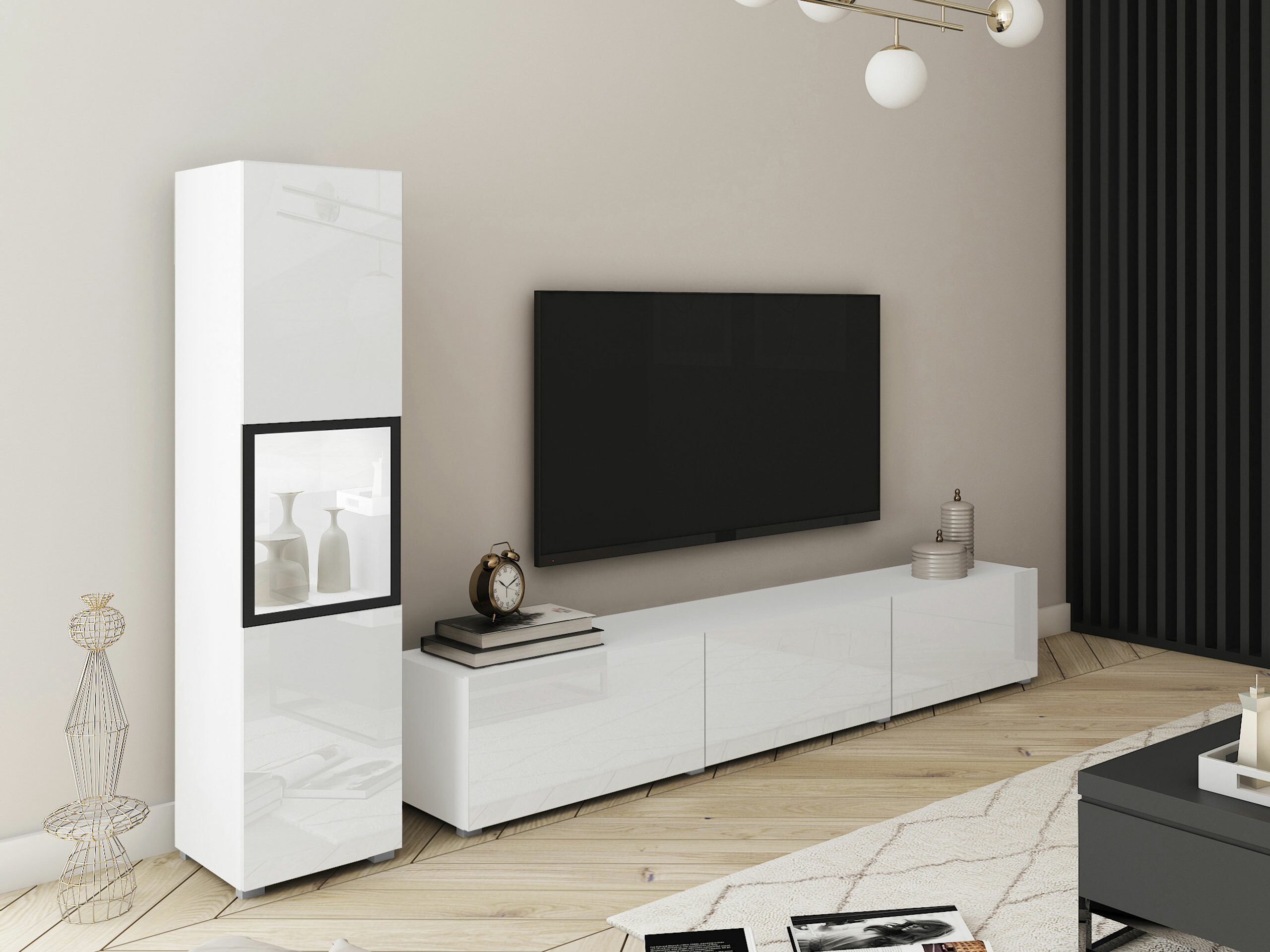 Parete attrezzata Sarasota 192 (Bianco + Bianco lucido)