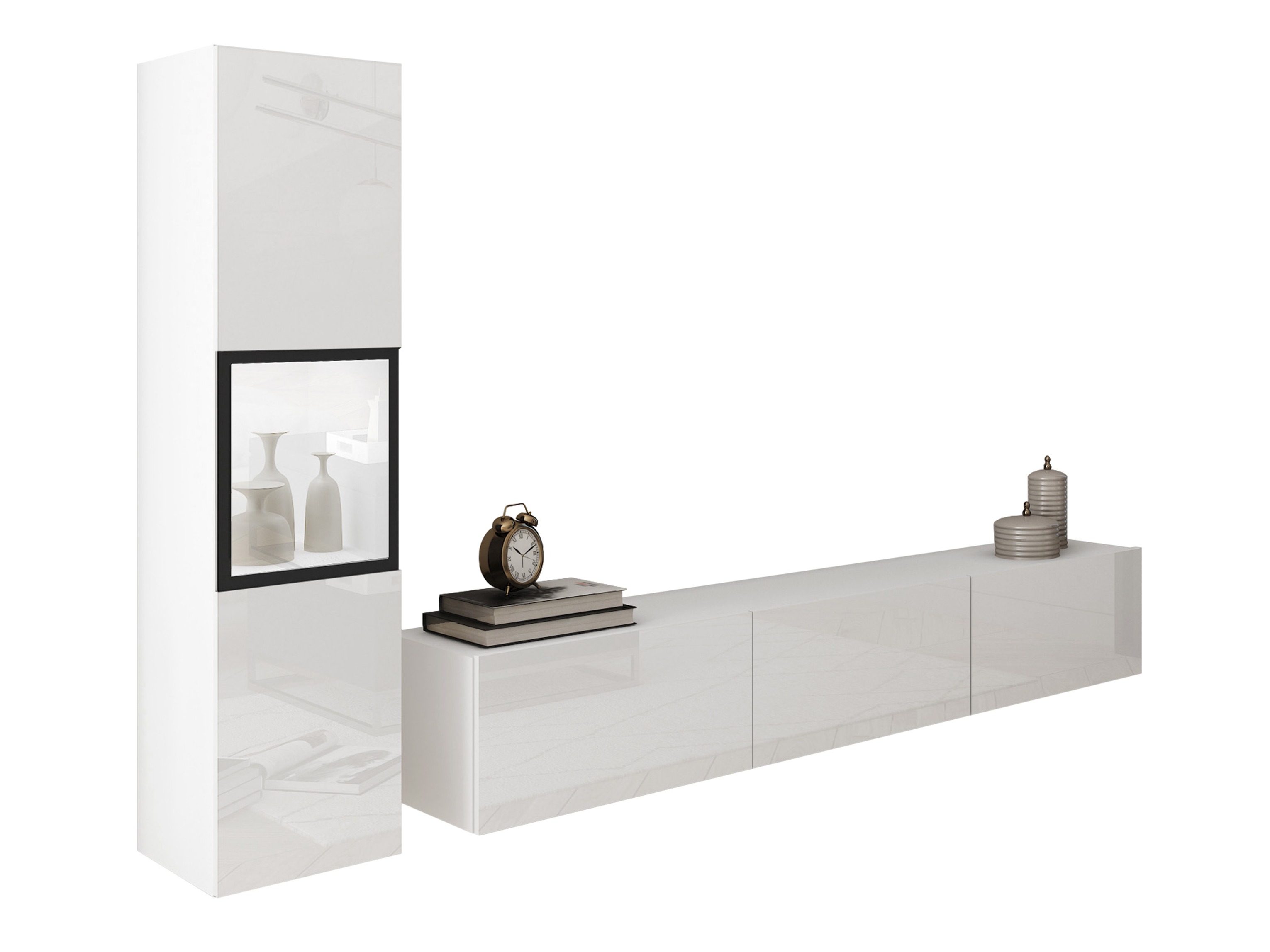 Parete attrezzata Sarasota 192 (Bianco + Bianco lucido)