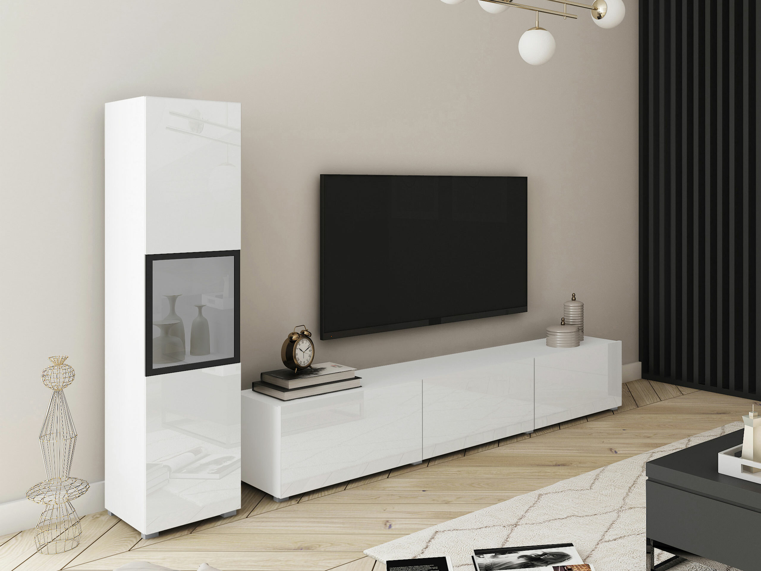 Parete attrezzata Sarasota 192 (Bianco + Bianco lucido)