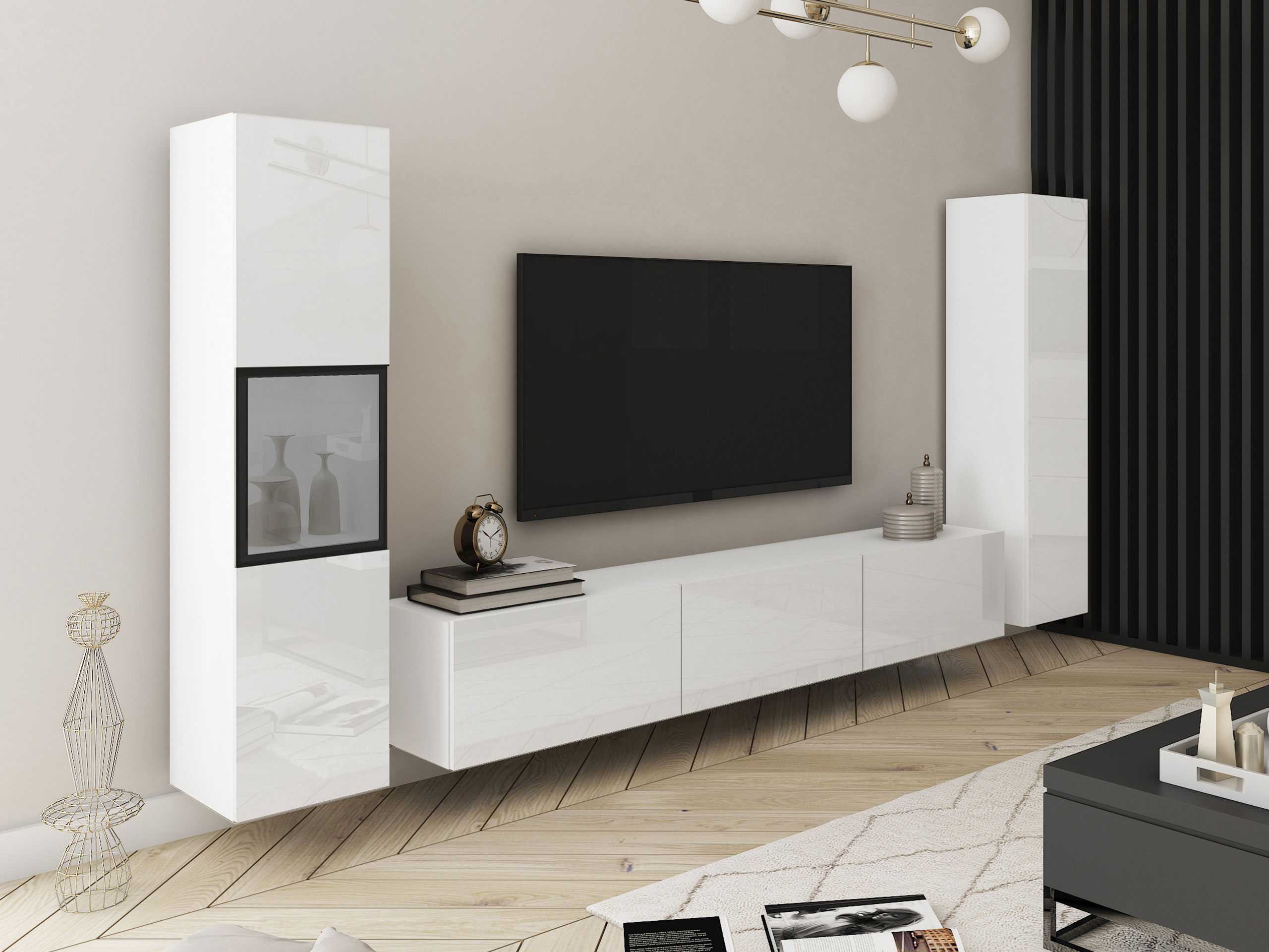 Parete attrezzata Sarasota 193 (Bianco + Bianco lucido)