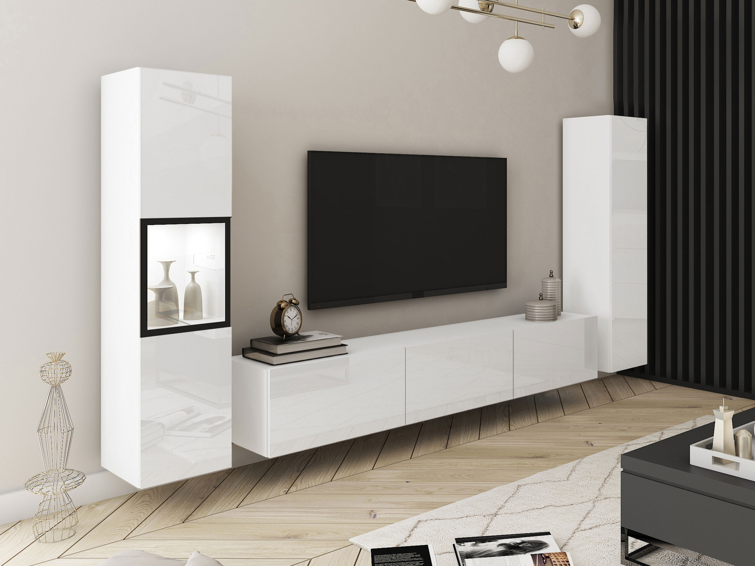 Parete attrezzata Sarasota 193 (Bianco + Bianco lucido)