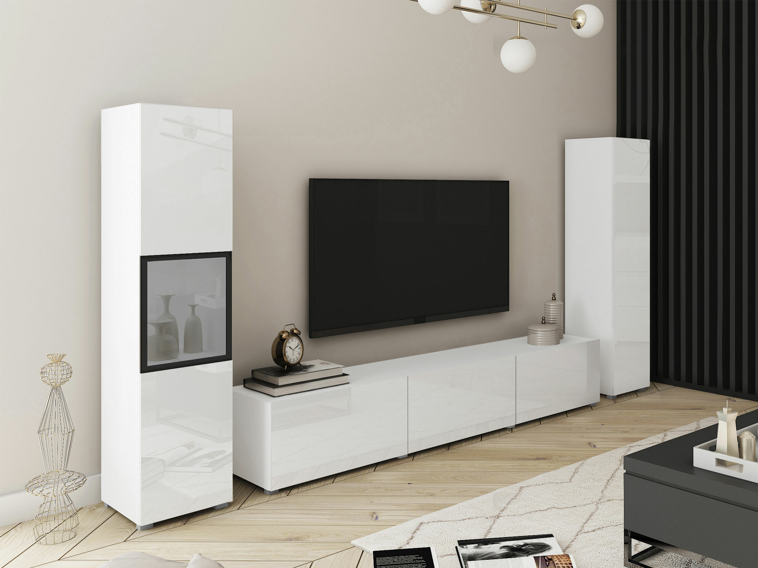 Parete attrezzata Sarasota 193 (Bianco + Bianco lucido)