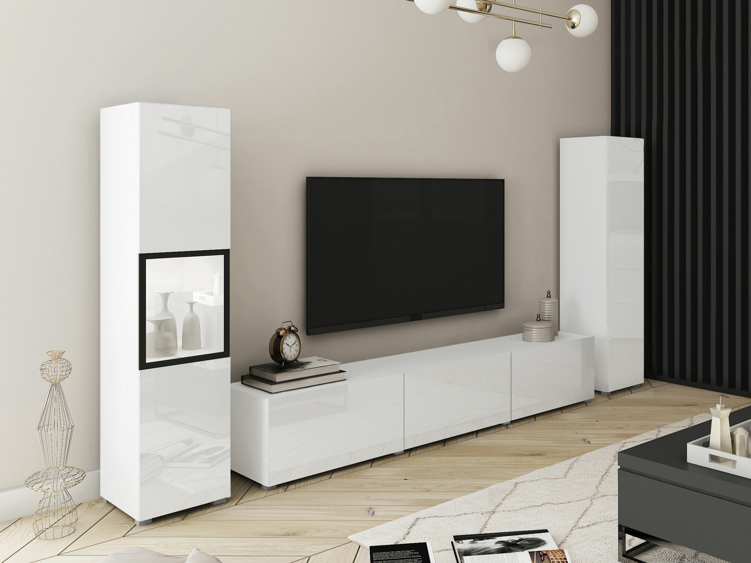 Parete attrezzata Sarasota 193 (Bianco + Bianco lucido)