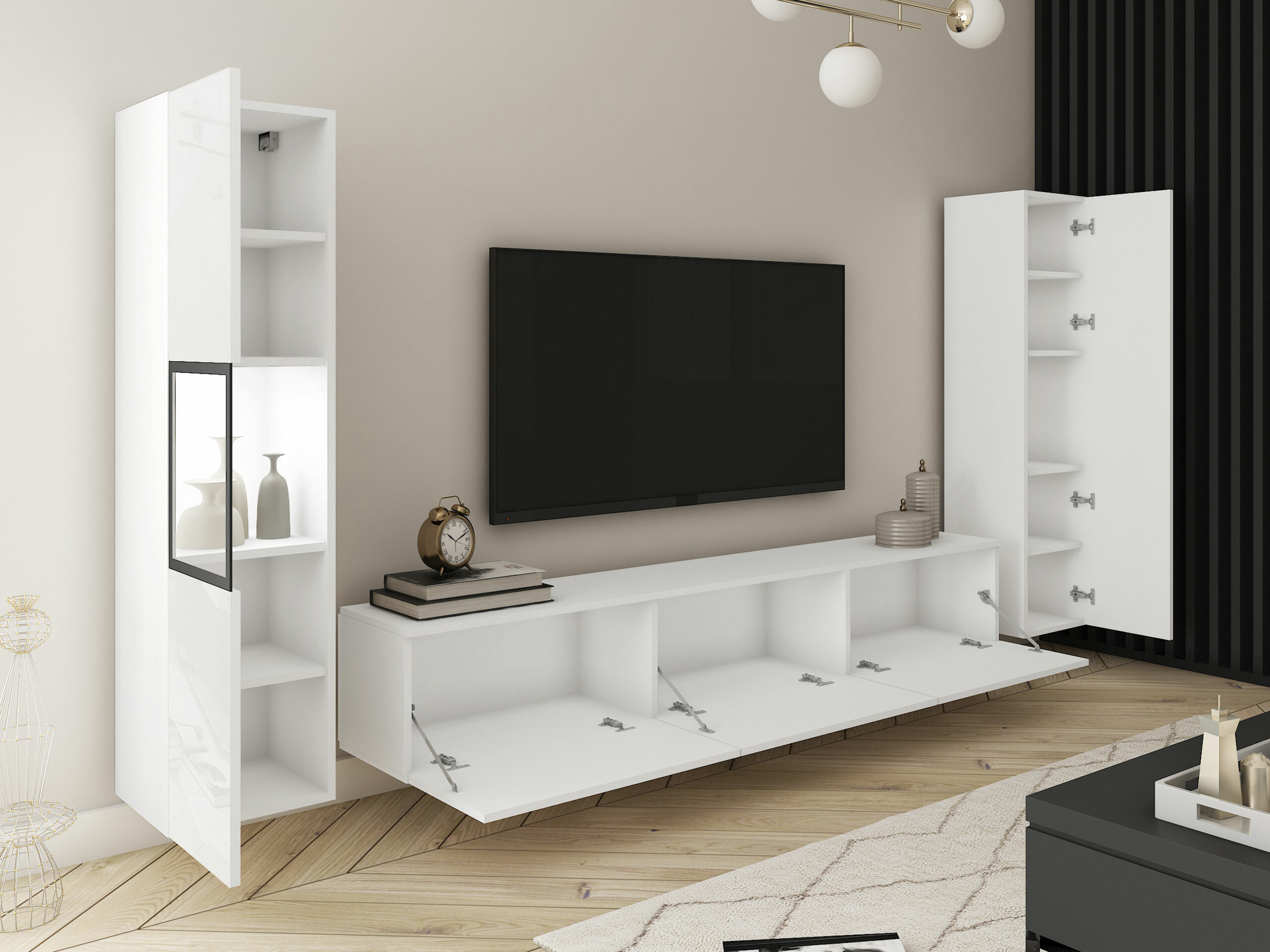 Parete attrezzata Sarasota 193 (Bianco + Bianco lucido)