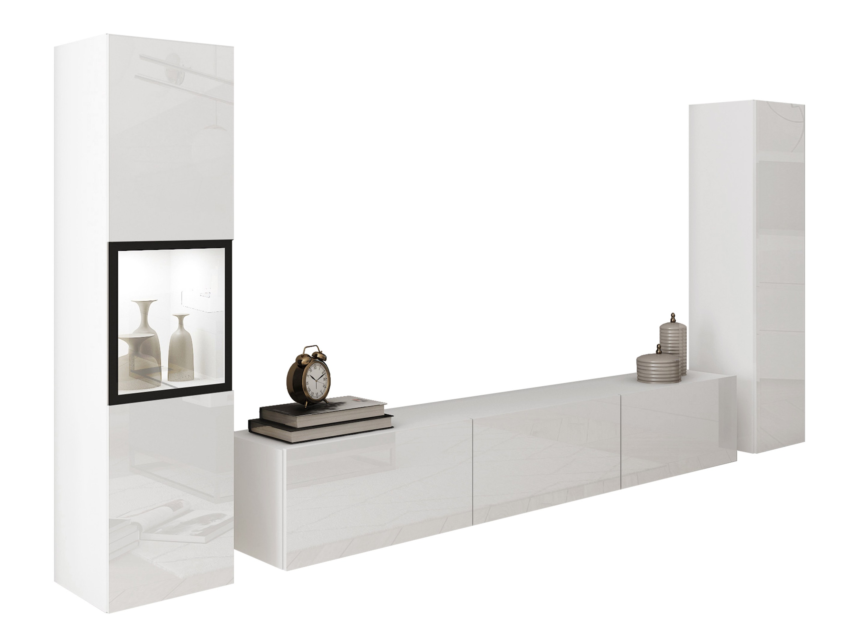 Parete attrezzata Sarasota 193 (Bianco + Bianco lucido)