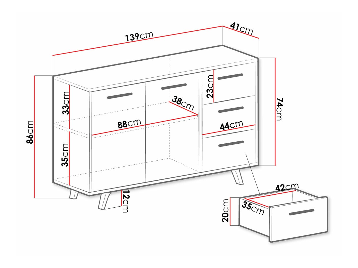 Cassettiera Dortivu 160 (Bianco)