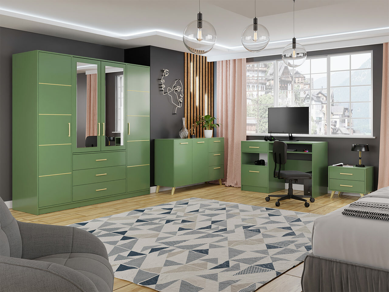 Comodino Delbalo 104 (Verde + D'oro)