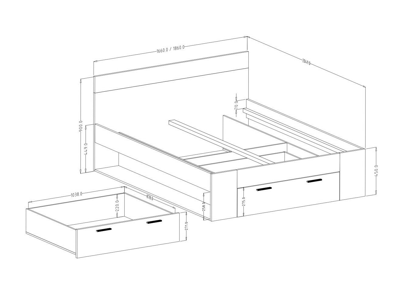 Letto Melvele 108 (Quercia + Nero)