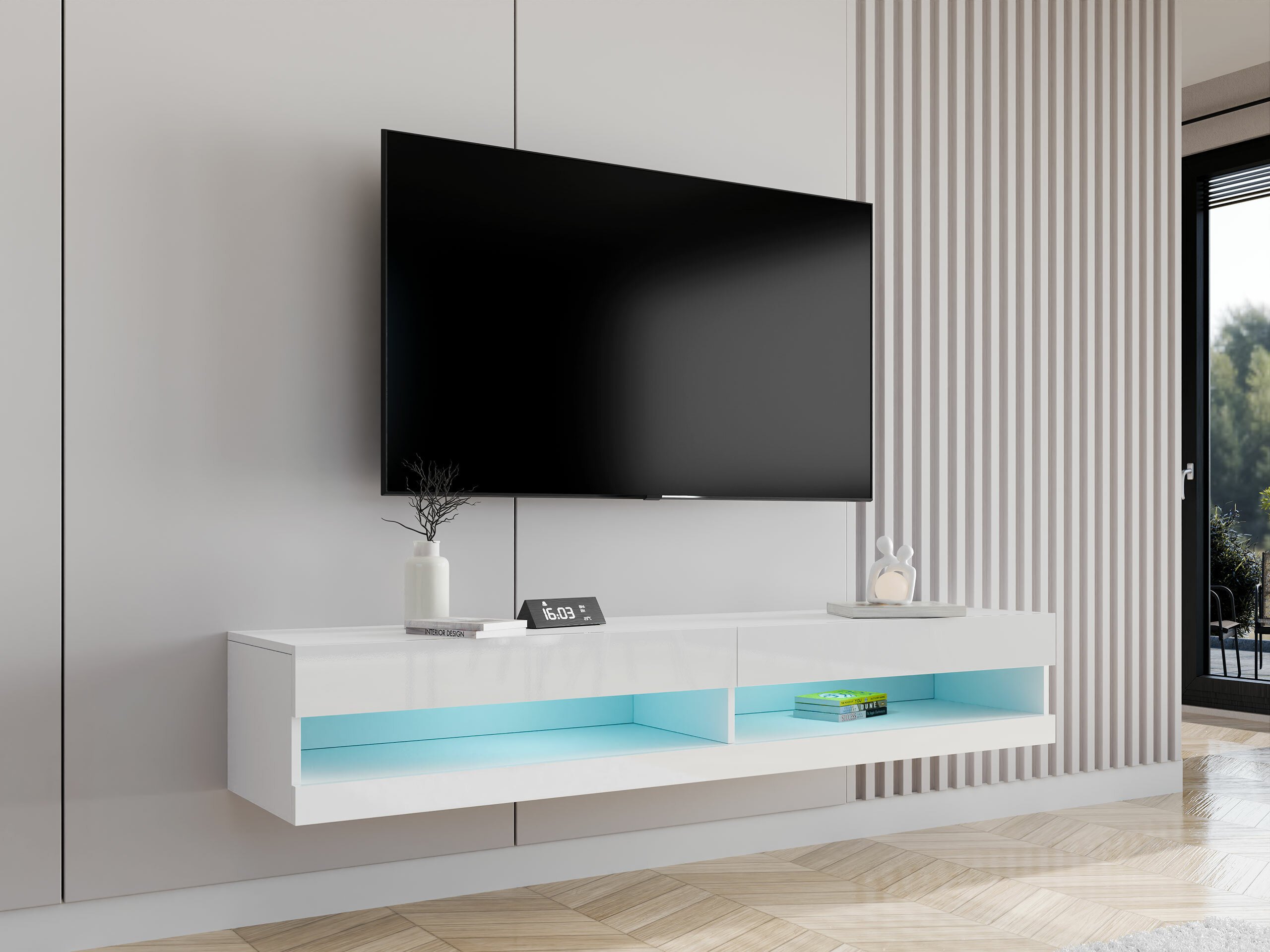 Mobile porta TV Vilrin (Bianco + Bianco lucido)