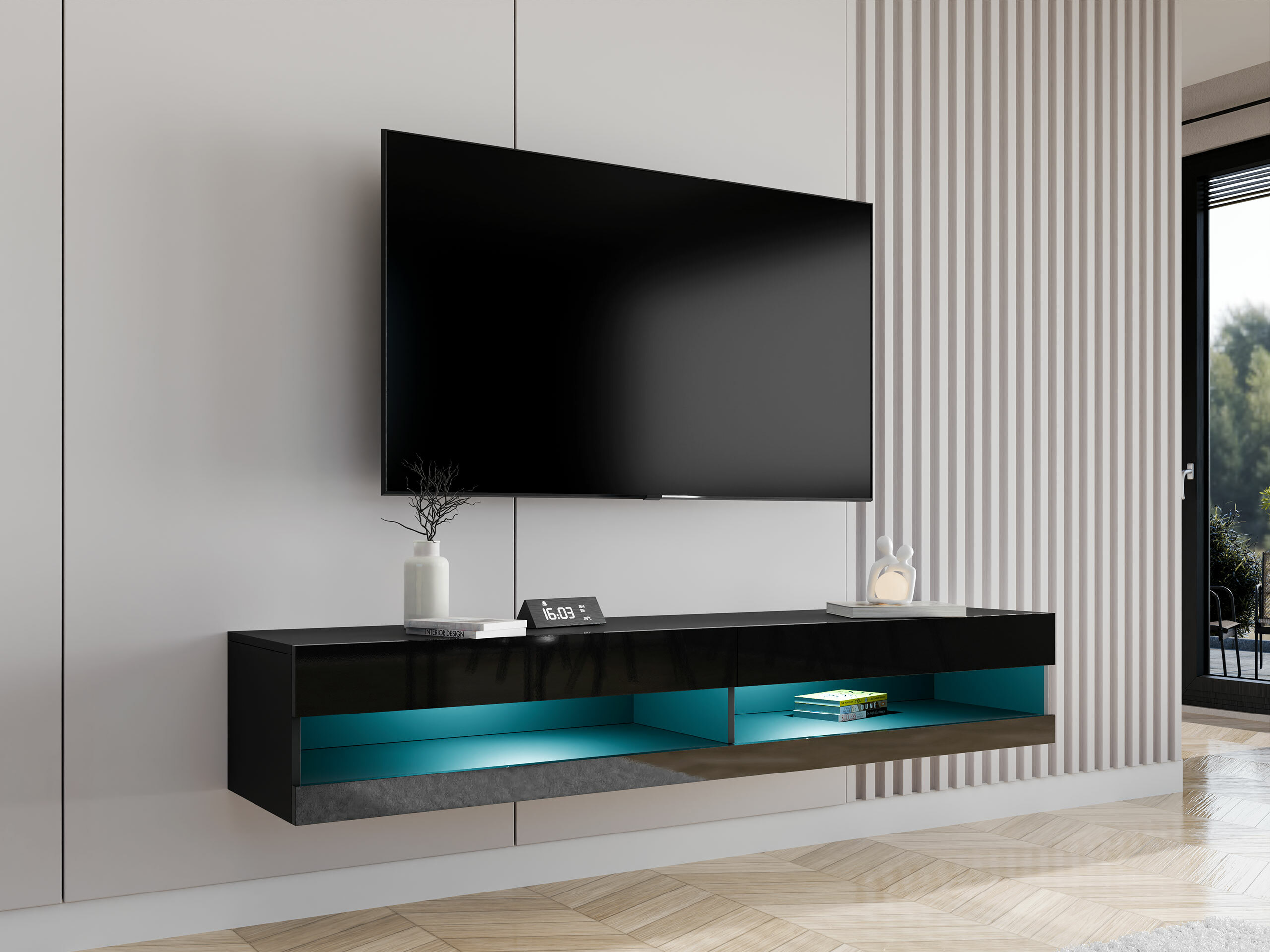 Mobile porta TV Vilrin (Nero + Nero lucido)