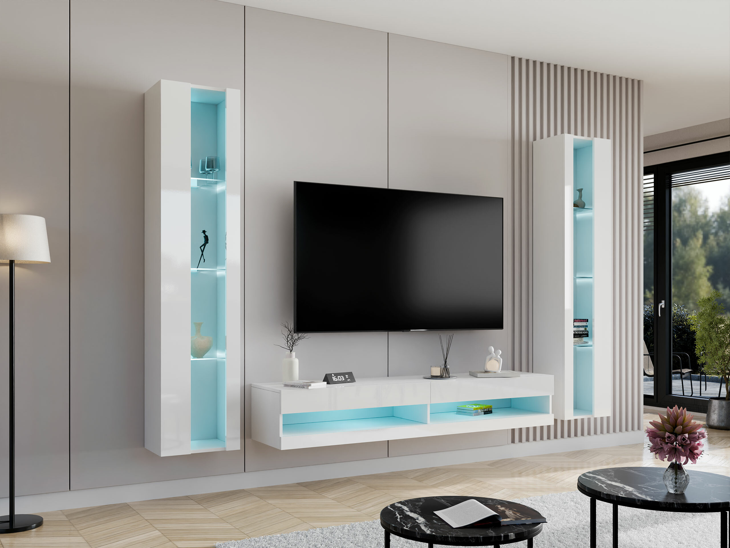 Parete attrezzata Vilrin V (Bianco + Bianco lucido)