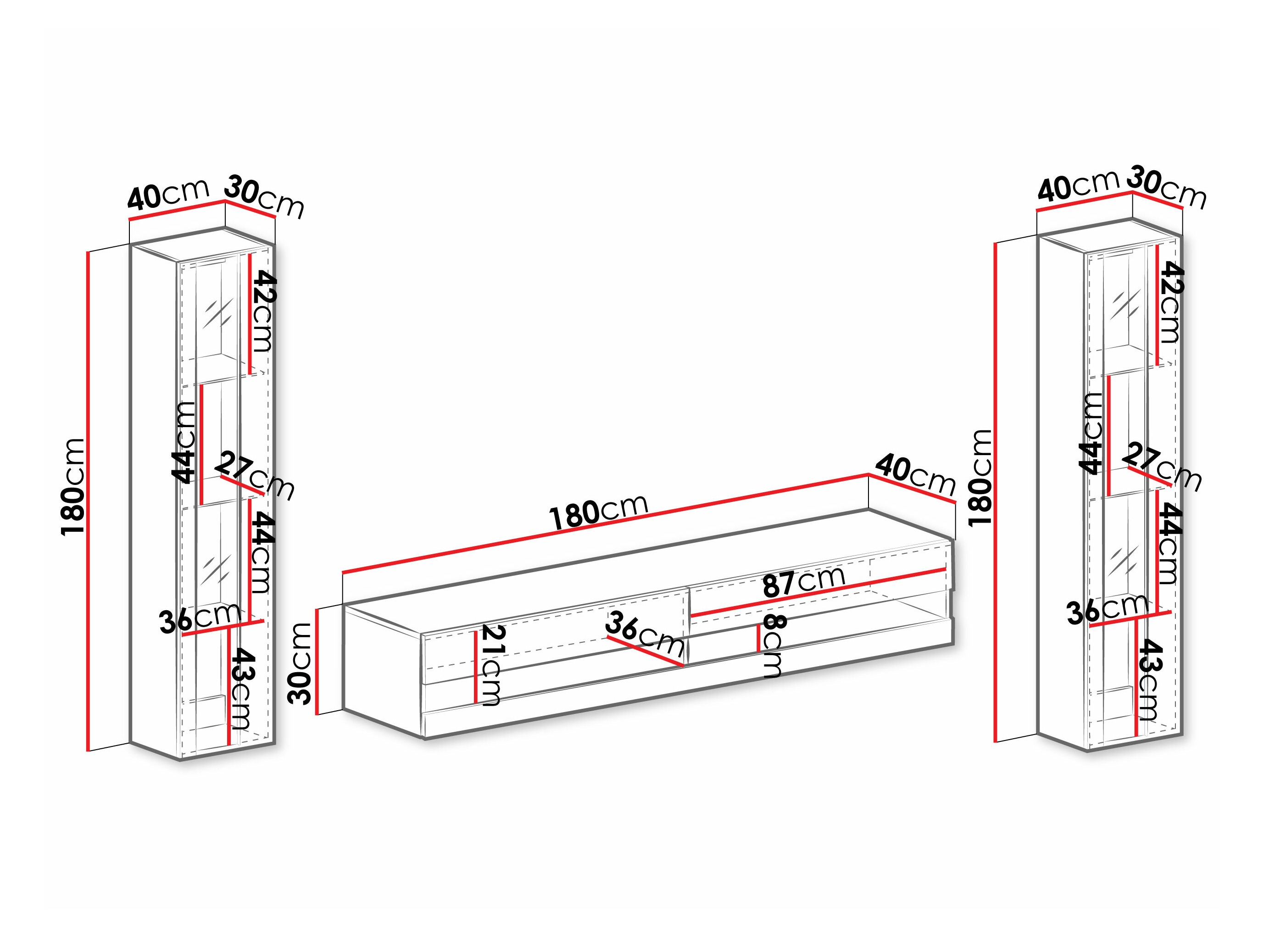 Parete attrezzata Vilrin V (Bianco + Bianco lucido)