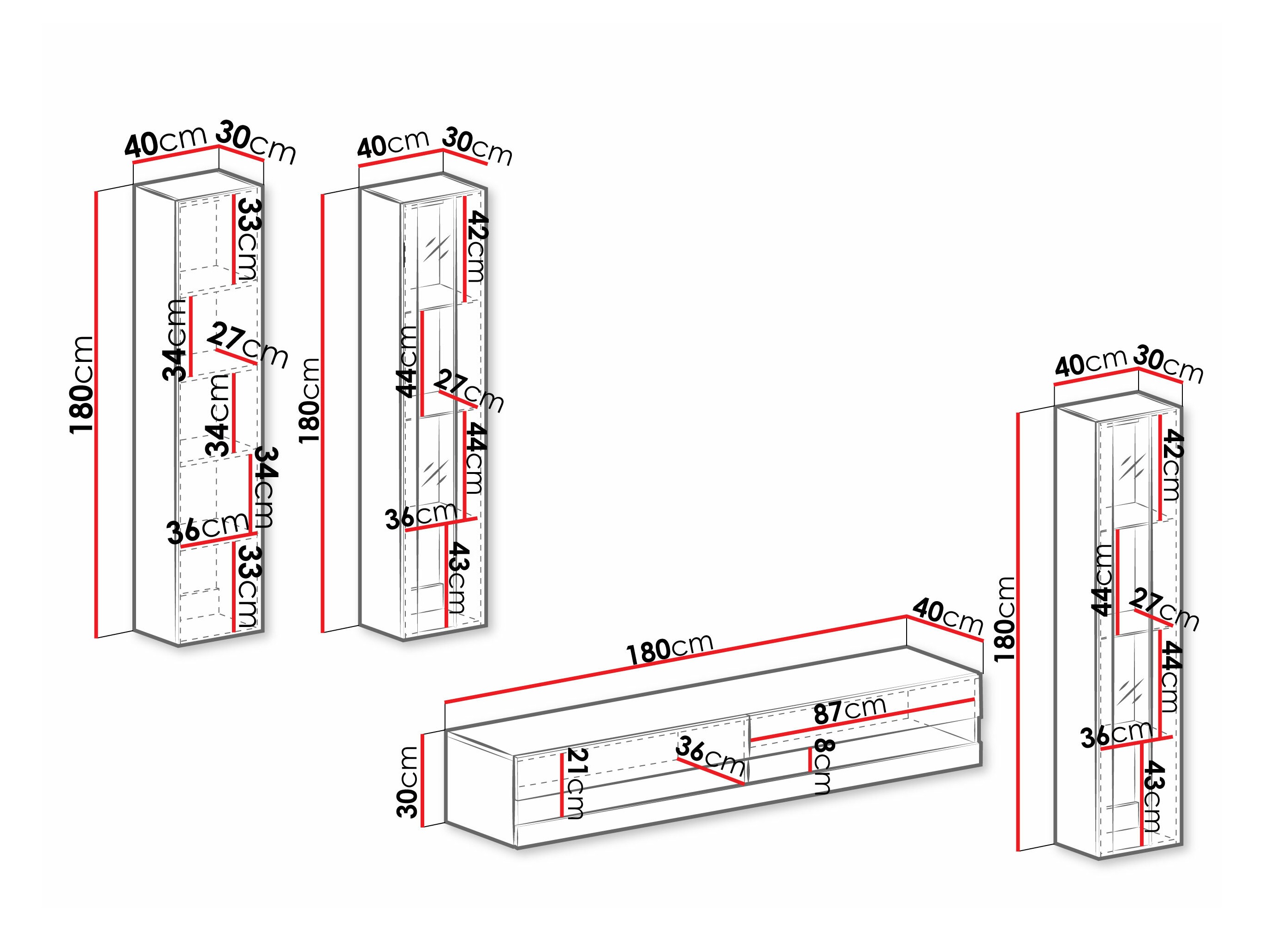 Parete attrezzata Vilrin VII (Bianco + Bianco lucido)
