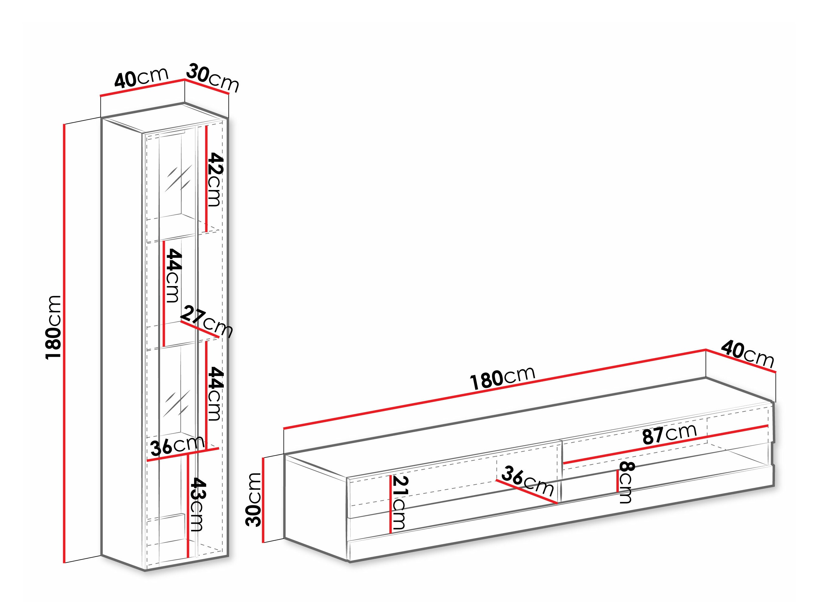 Parete attrezzata Vilrin VIII (Nero + Nero lucido)