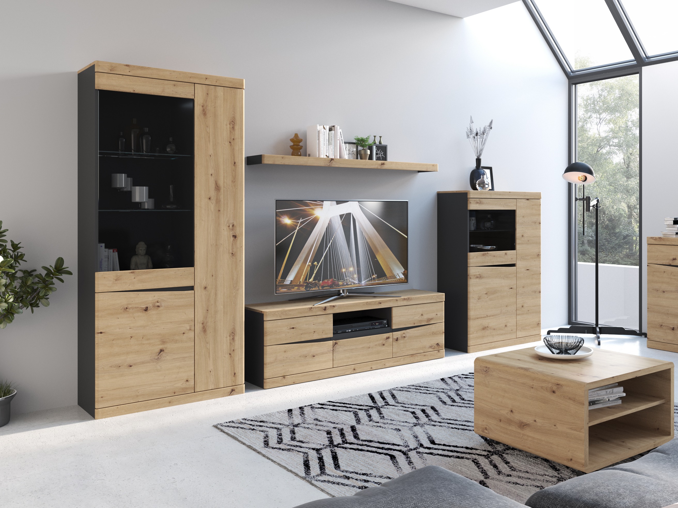 Scaffale Venlori 128 (Antracite + Rovere Artisan)