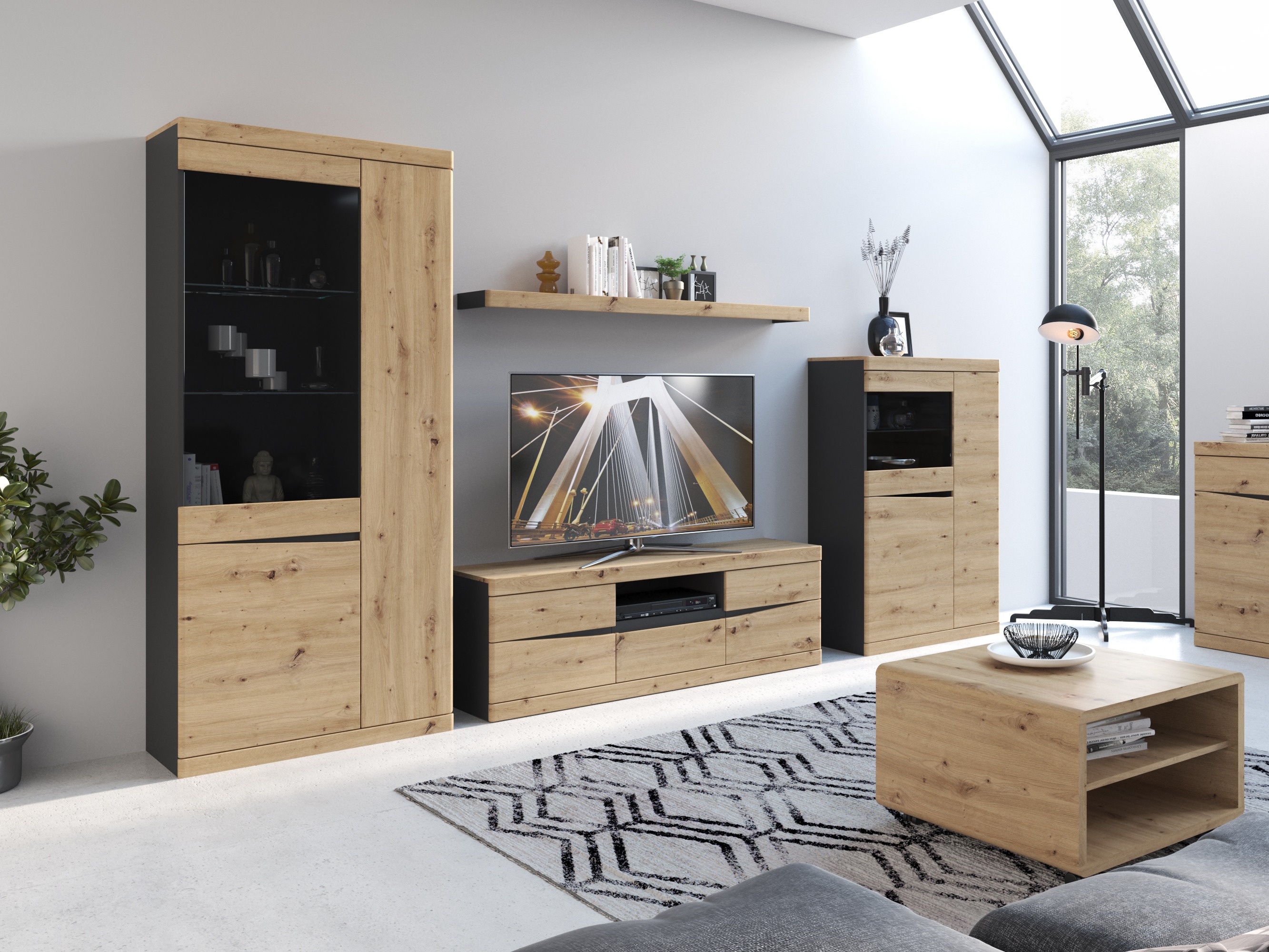 Scaffale Venlori 129 (Antracite + Rovere Artisan)