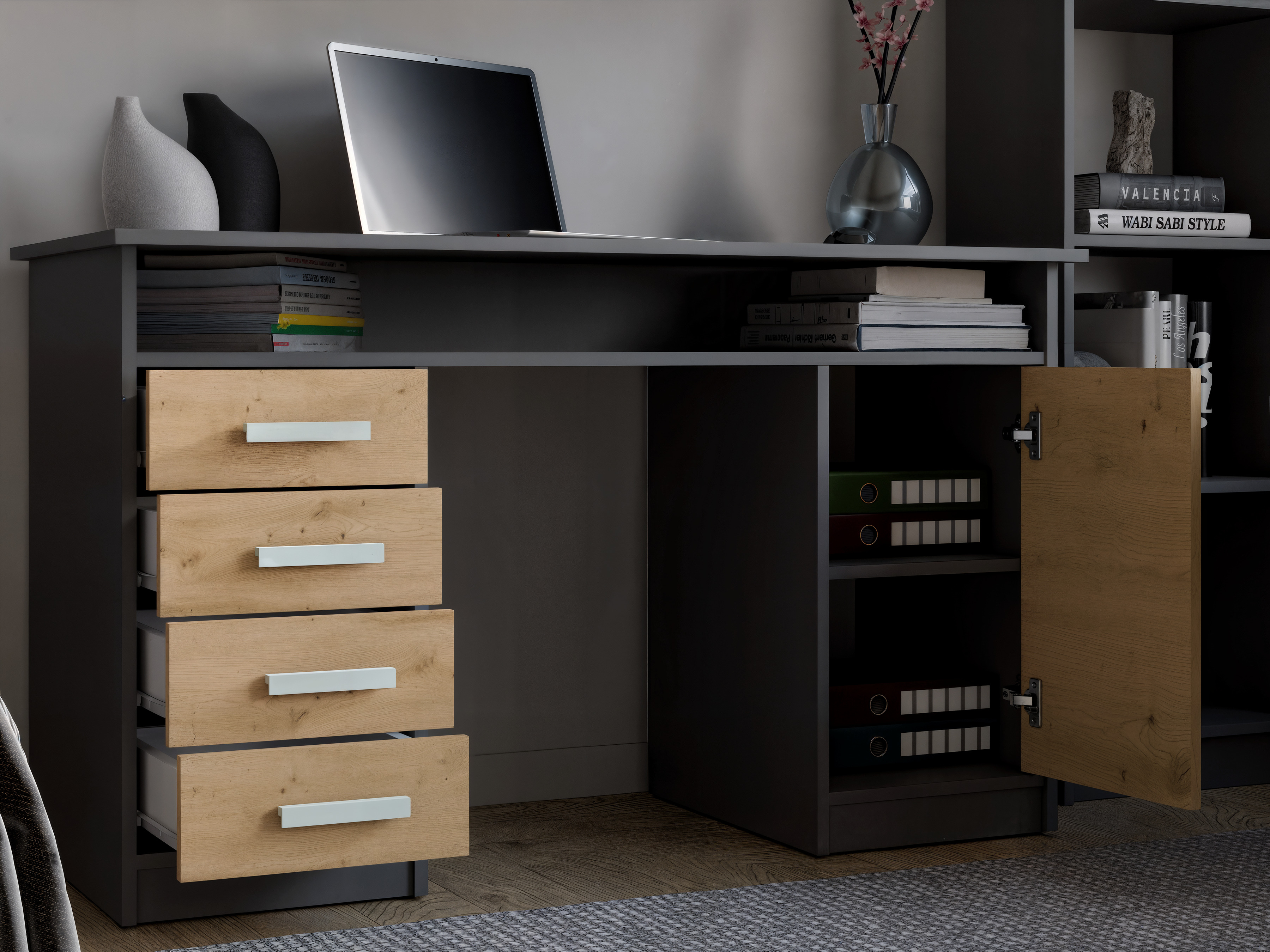 Scrivania da ufficio Mandeville 329 (Rovere Artisan + Antracite)