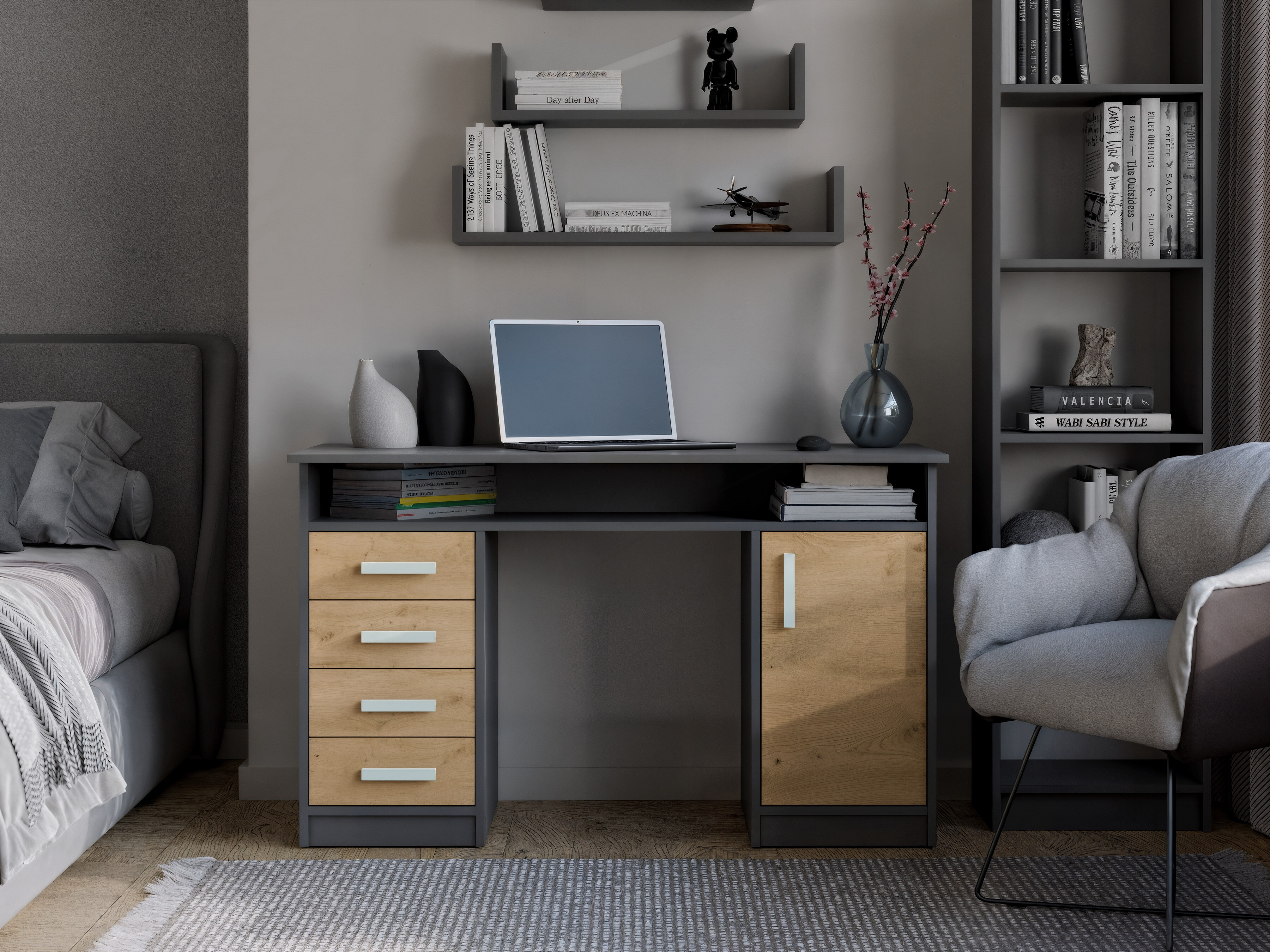 Scrivania da ufficio Mandeville 329 (Rovere Artisan + Antracite)