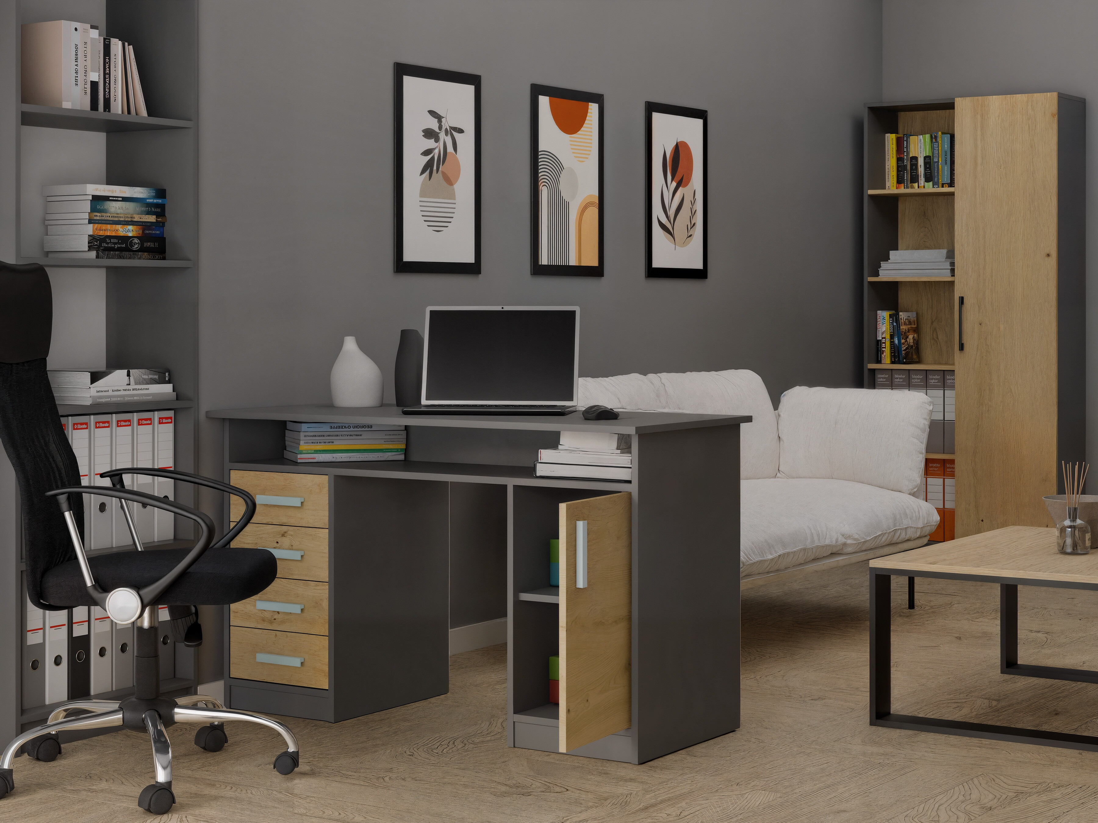 Scrivania da ufficio Mandeville 329 (Rovere Artisan + Antracite)