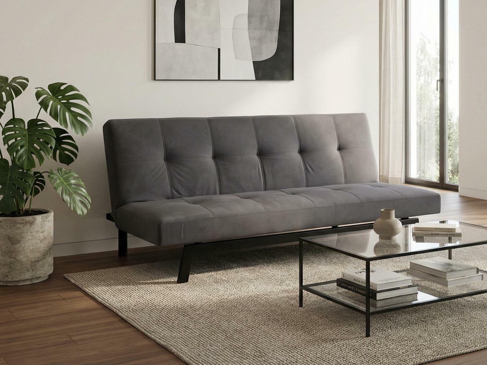Divano letto Dallas 1710 (Grigio scuro + Nero)