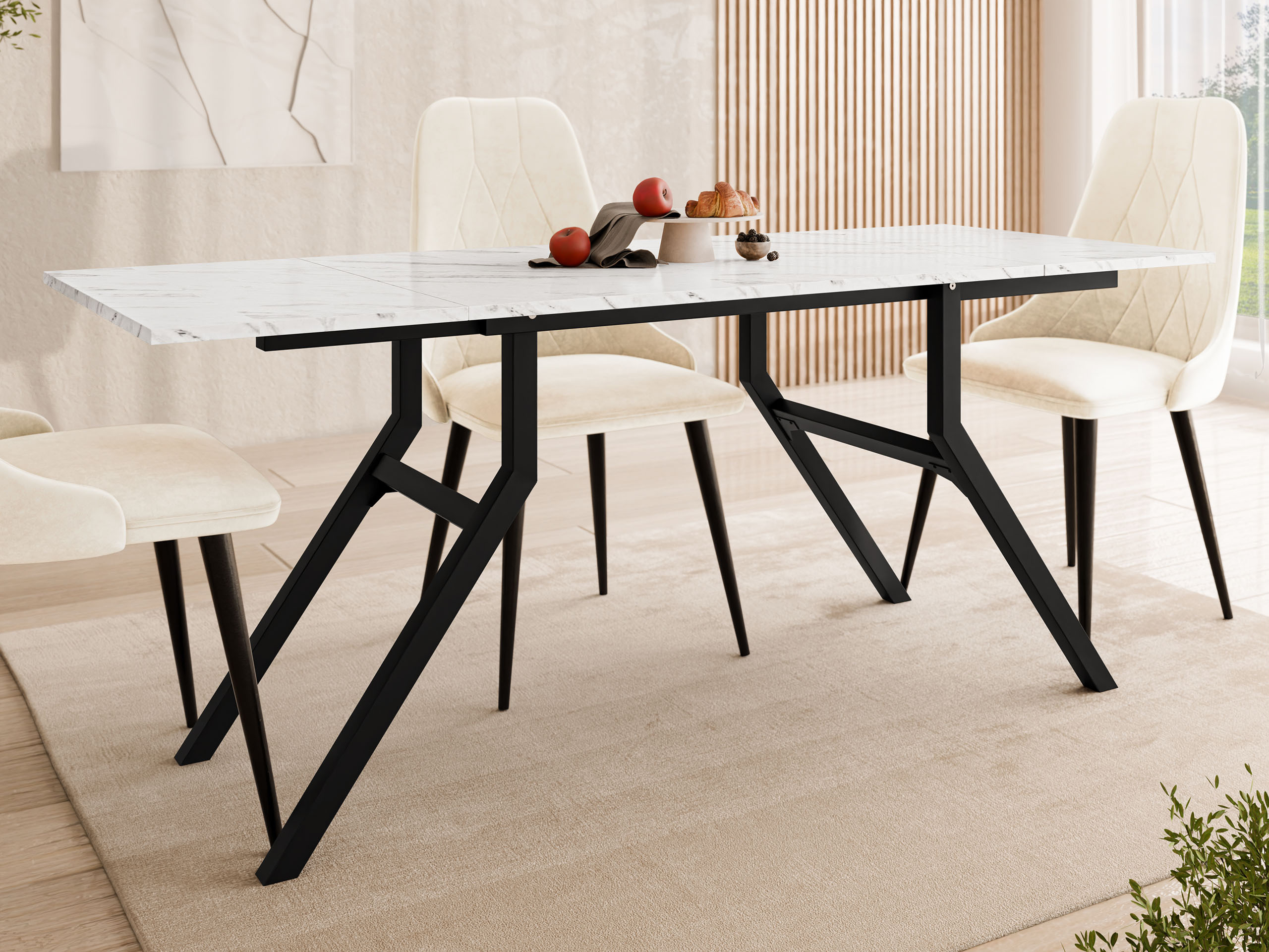 Tavolino trasformabile Oswego 151 (Marmo bianco + Nero)